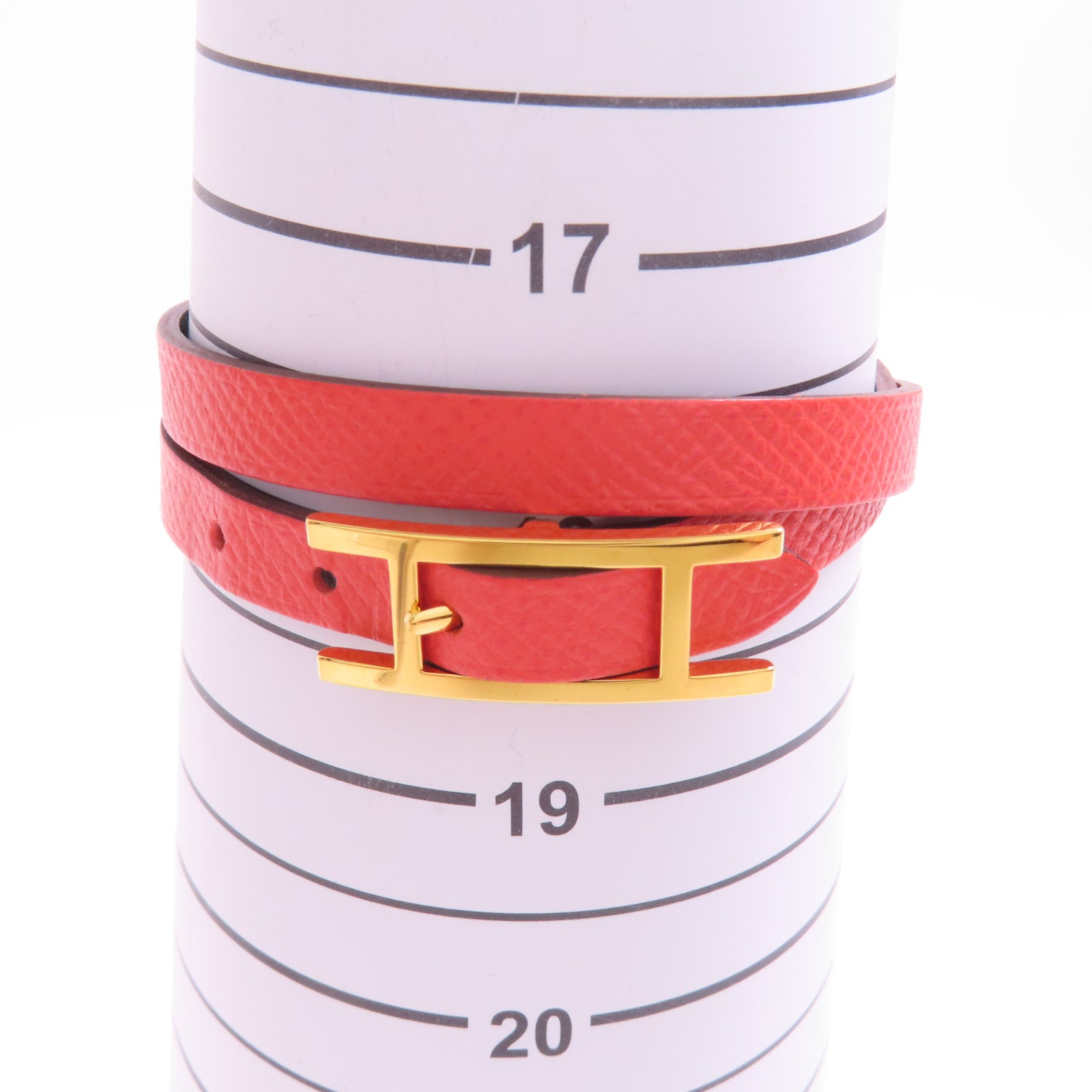 HERMES Epsom皮革Behapi Double Tour金扣手帶Rouge Casaque