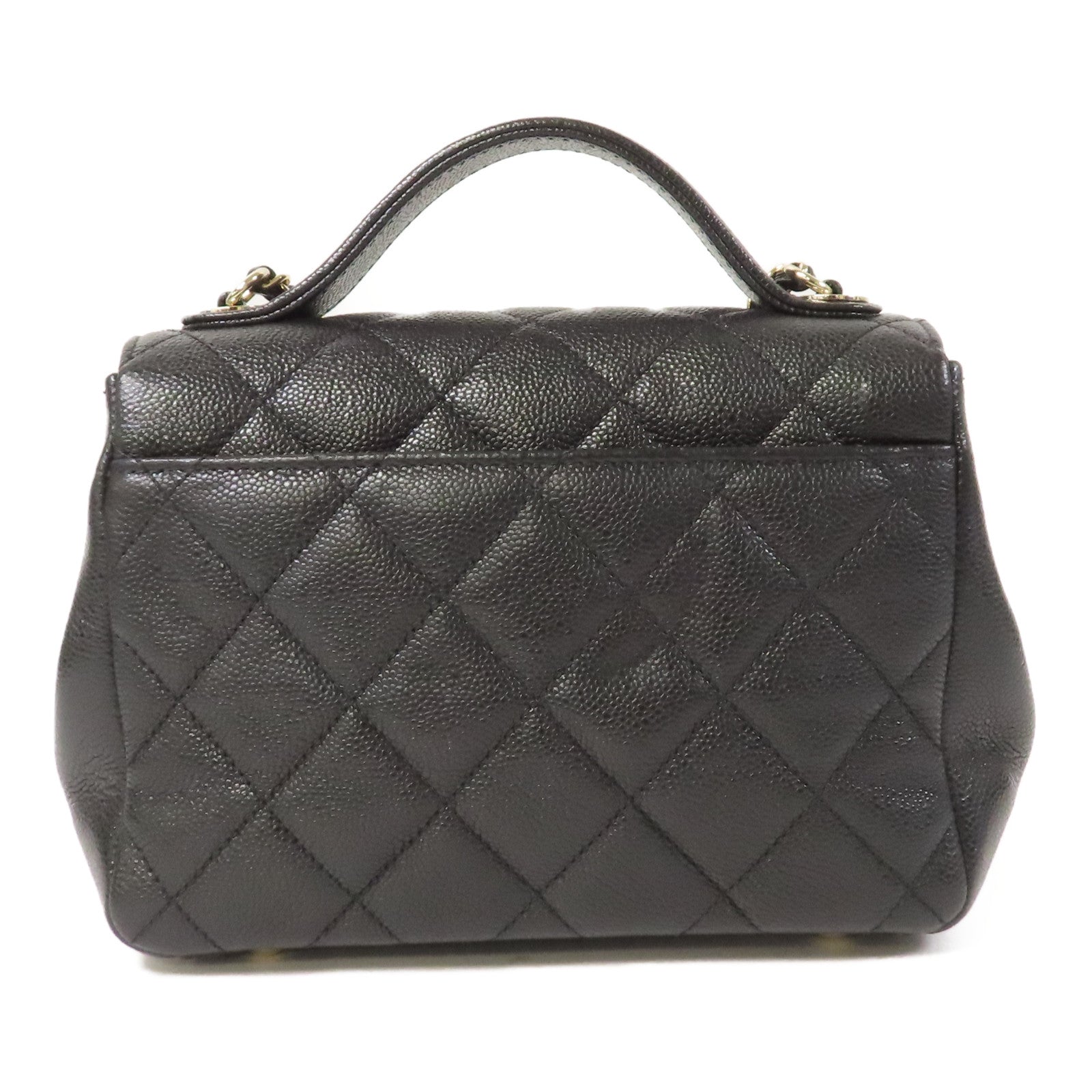 CHANEL 菱格Caviar皮革Chain Shoulder金扣鏈帶手挽肩背兩用袋黑色
