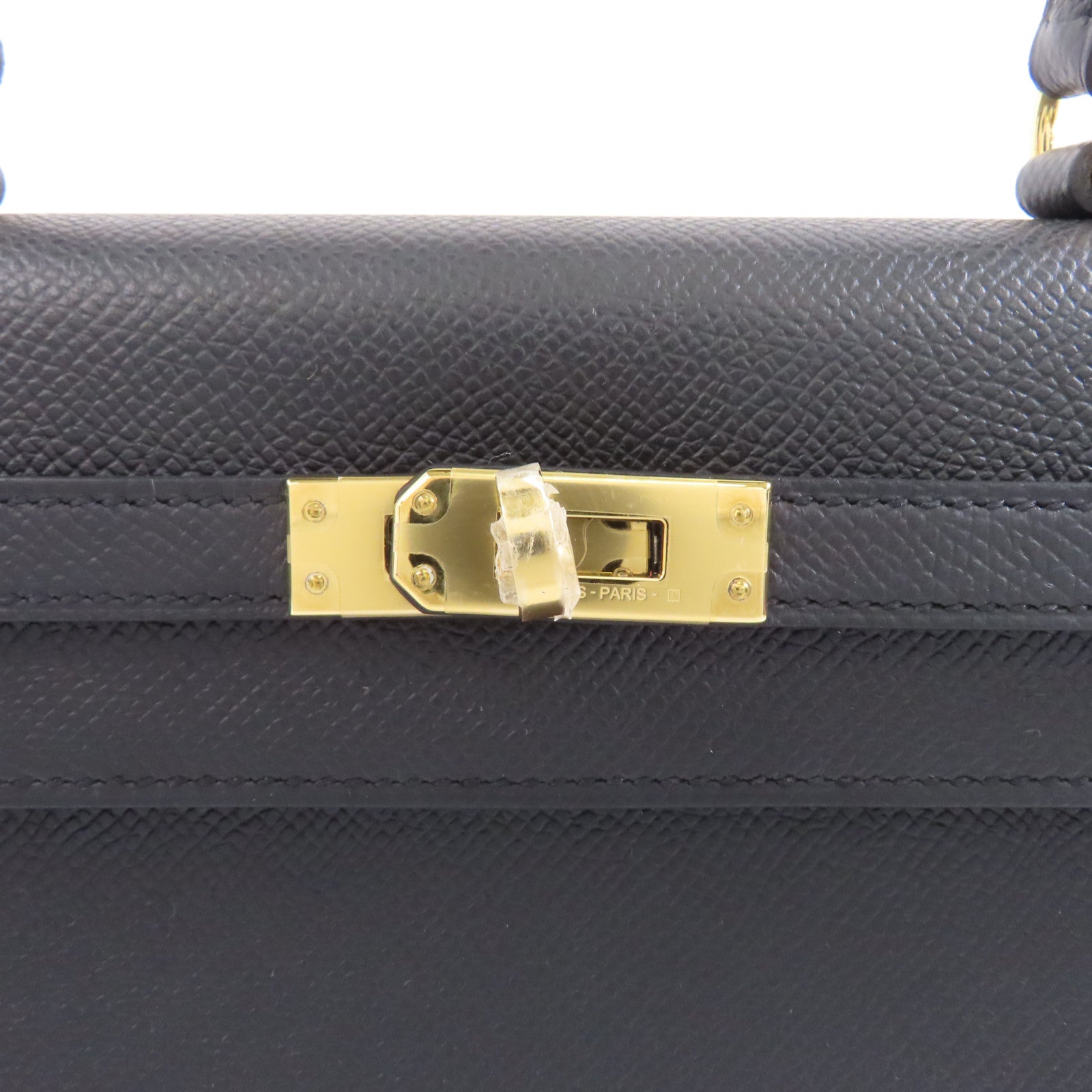 HERMES Epsom皮革Kelly 25金扣手挽肩背兩用袋Noir黑色