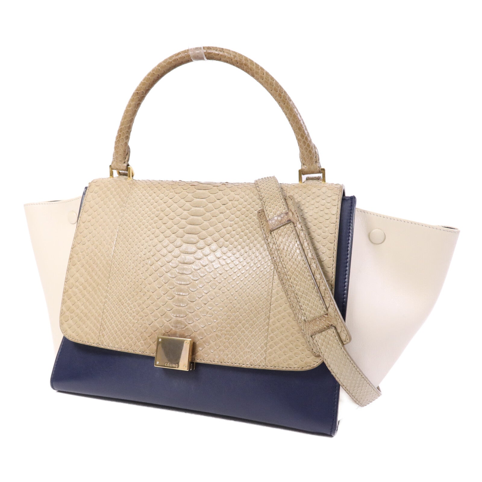 CELINE 牛皮/蛇皮皮革Trapeze金扣手挽肩背兩用袋