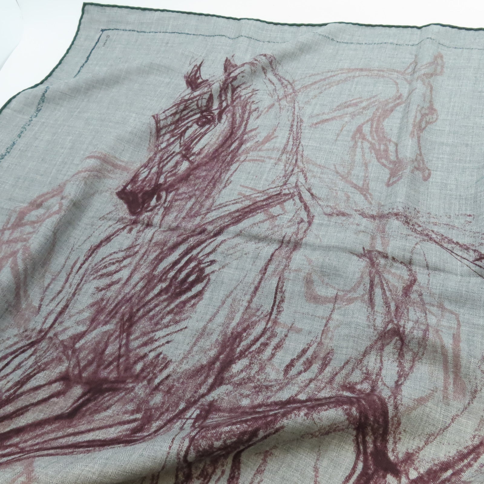 HERMES Cashmere/絲質 Scarf圍巾灰色/綠色