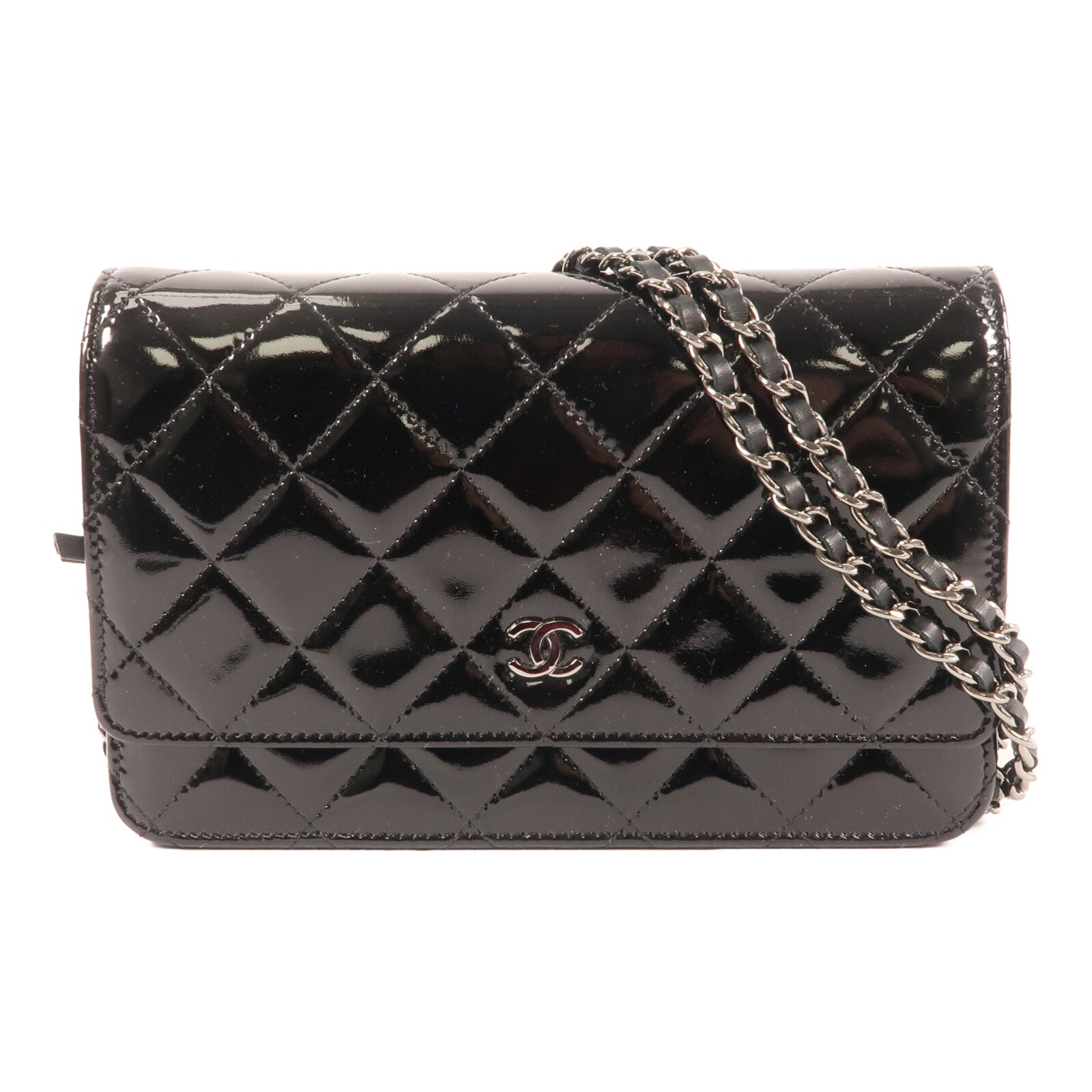 CHANEL 漆皮皮革Wallet On Chain銀扣鏈帶肩背袋