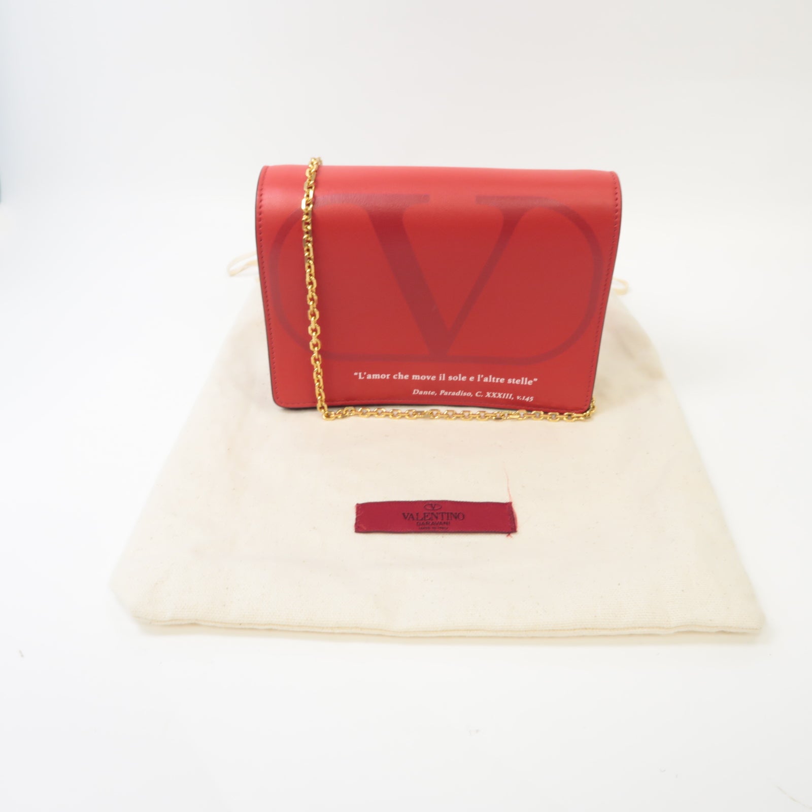 Valentino 【激減優惠】皮革Love Lab金扣鏈帶肩背袋紅色