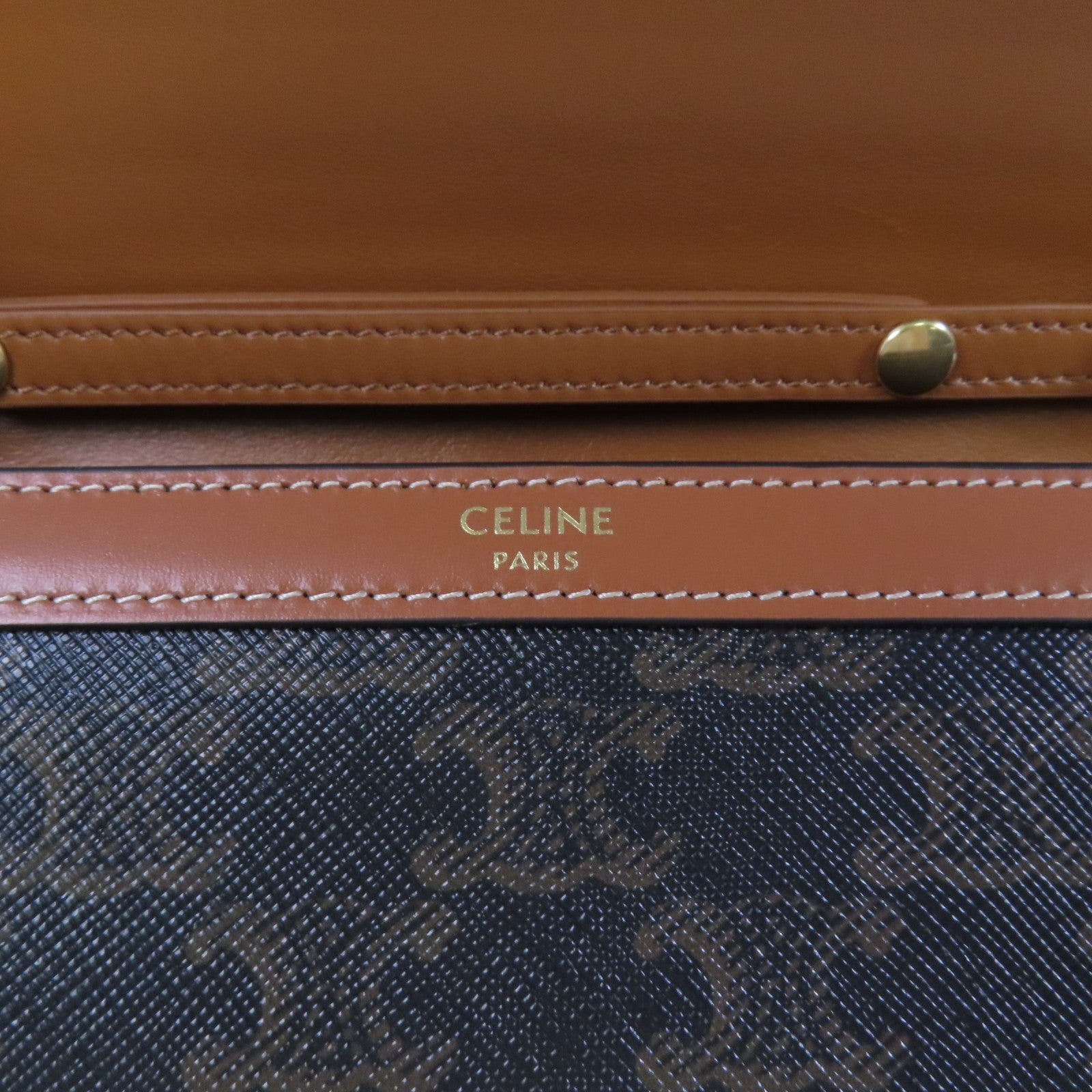 CELINE Triomphe帆布Margo金扣鏈帶肩背袋