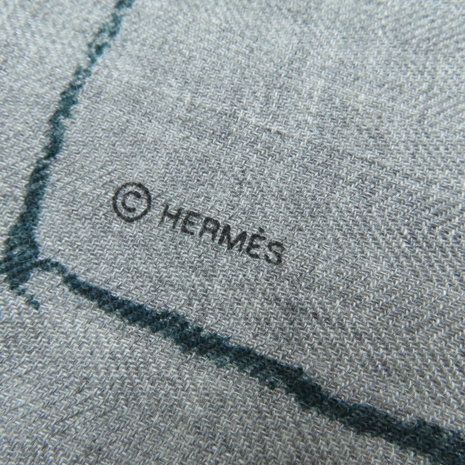 HERMES Cashmere/絲質 Scarf圍巾灰色/綠色