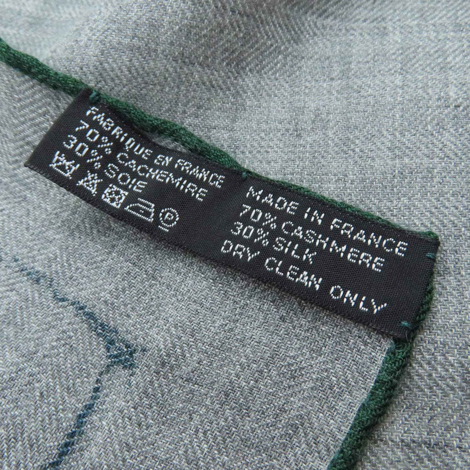HERMES Cashmere/絲質 Scarf圍巾灰色/綠色
