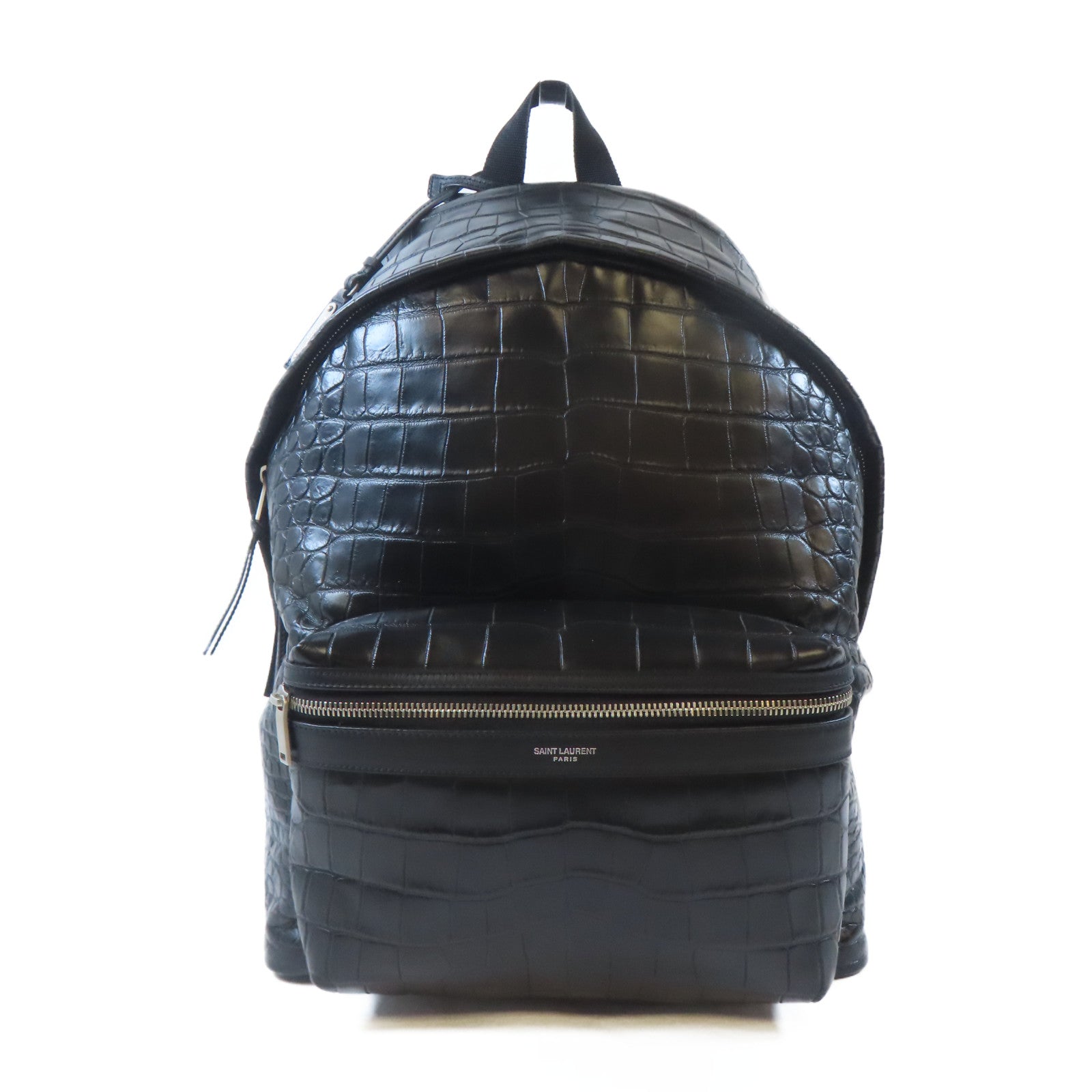 SAINT LAURENT 皮革Backpack銀扣背包黑色