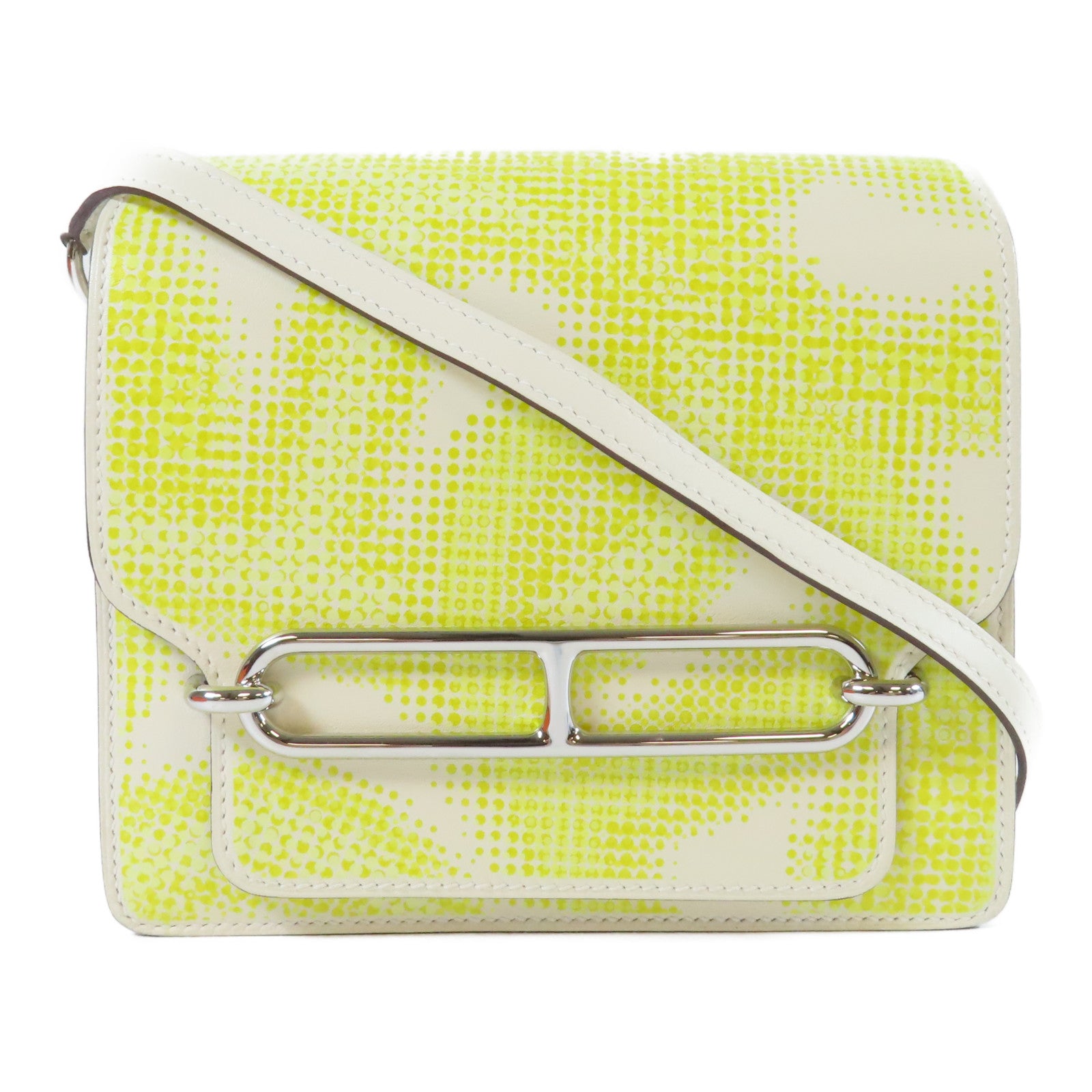 HERMES 【激減優惠】Swift皮革Mini Roulis Circuit銀扣肩背袋Nata奶油白色/Lime萊姆色