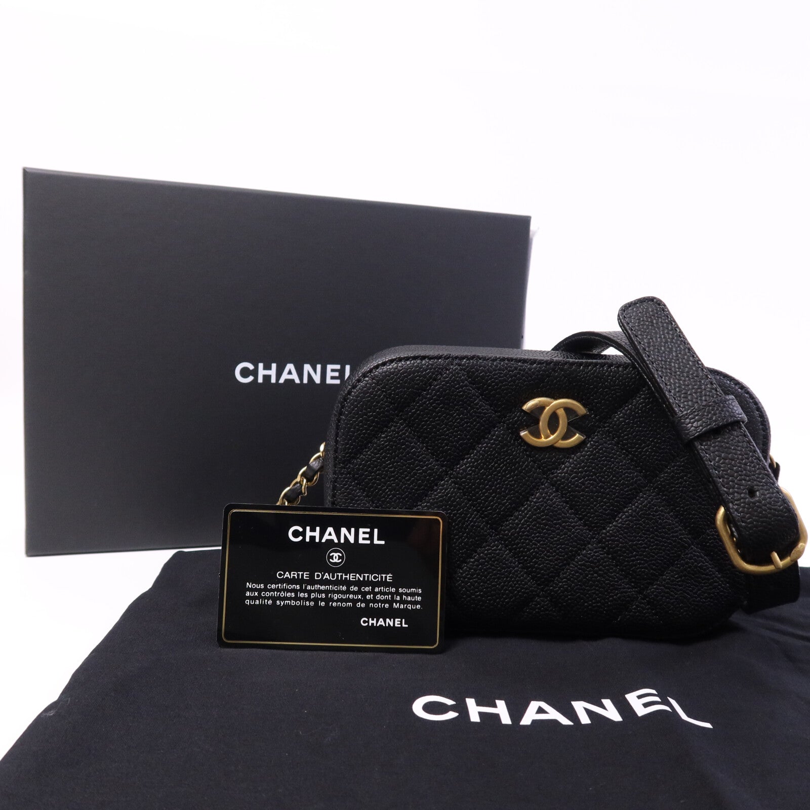 CHANEL 牛皮皮革Waist Bag金扣腰包