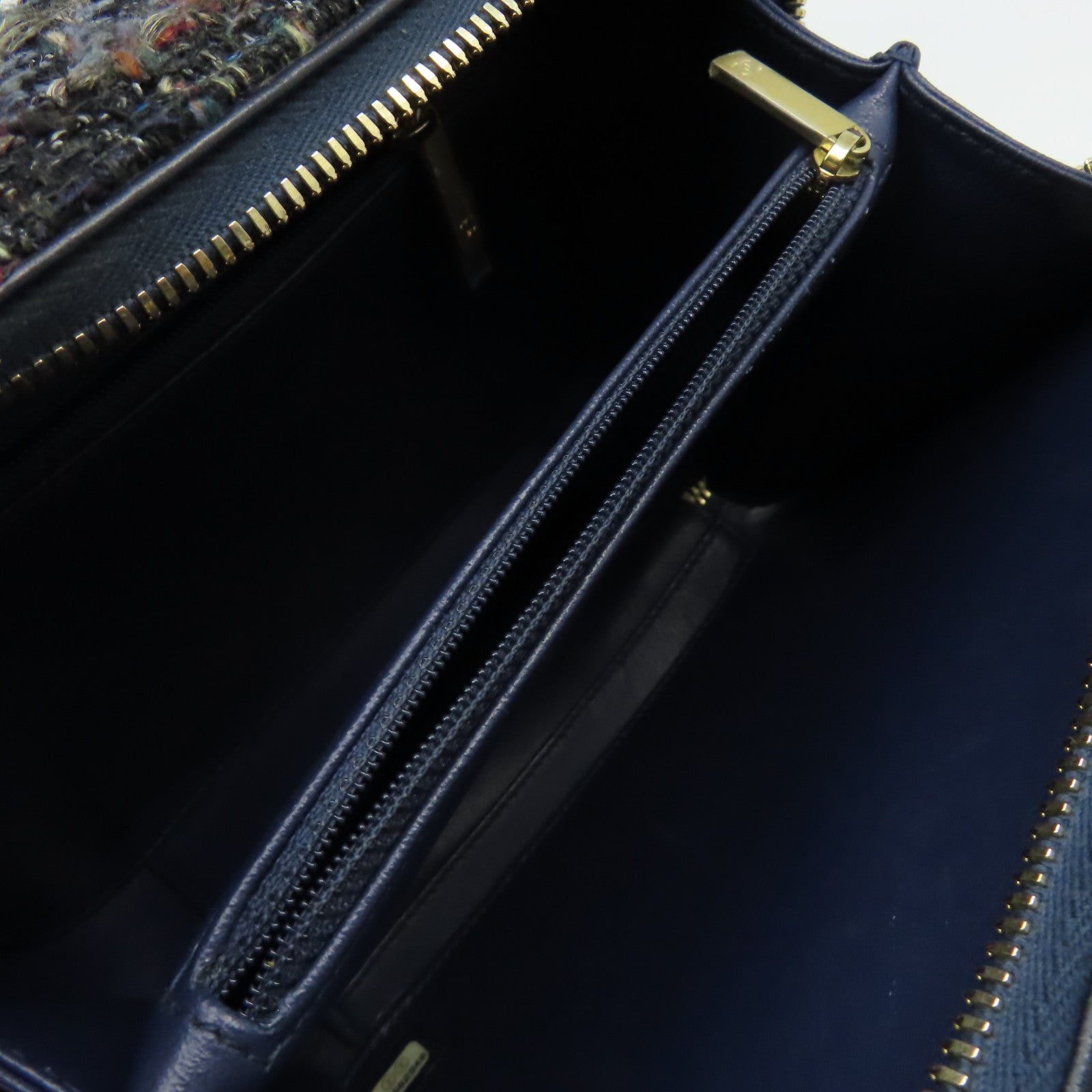 CHANEL 【激減優惠】斜紋軟呢/蛇皮皮革Vanity Case Medium 2Way Shoulder Bag金扣鏈帶手挽肩背兩用袋深藍色