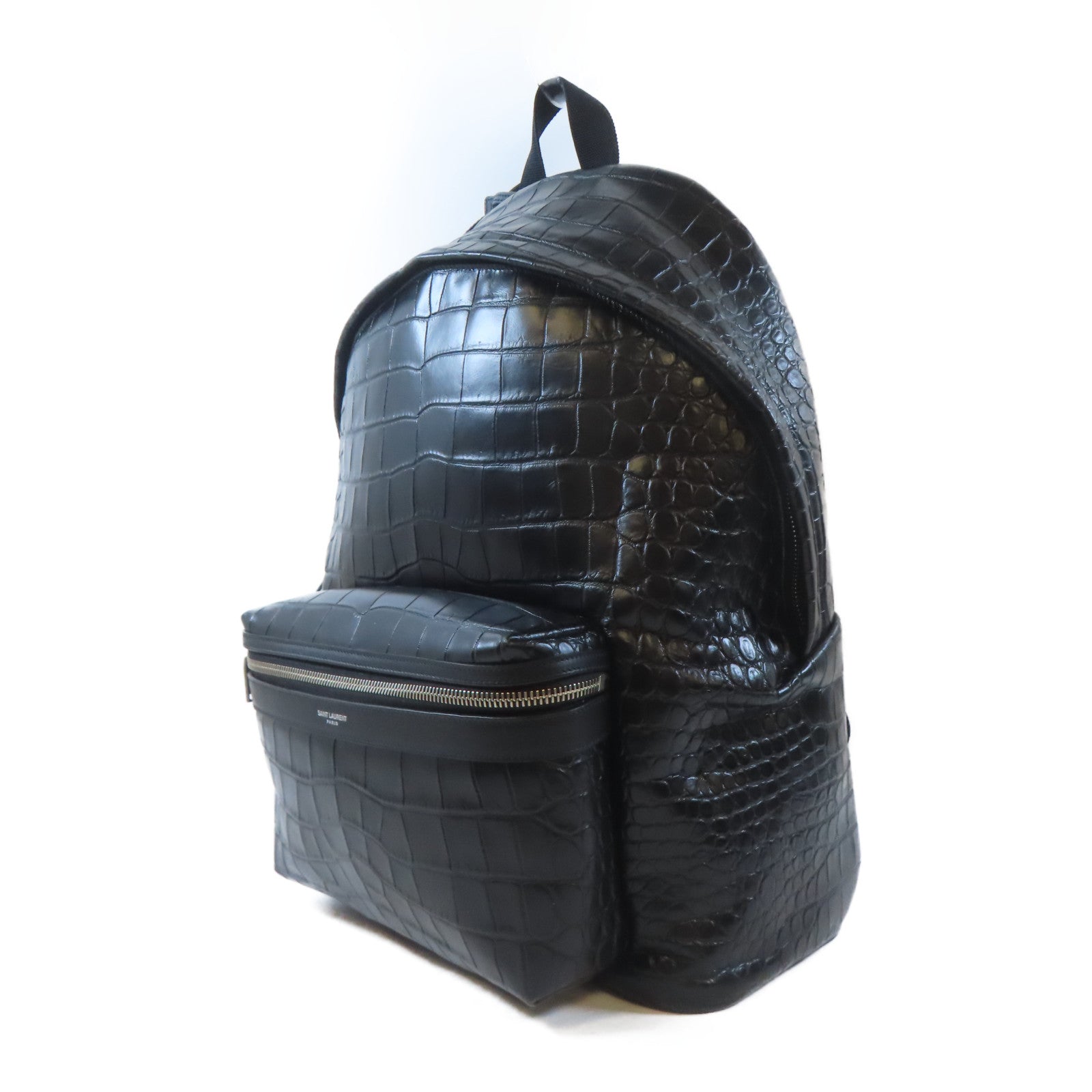 SAINT LAURENT 皮革Backpack銀扣背包黑色