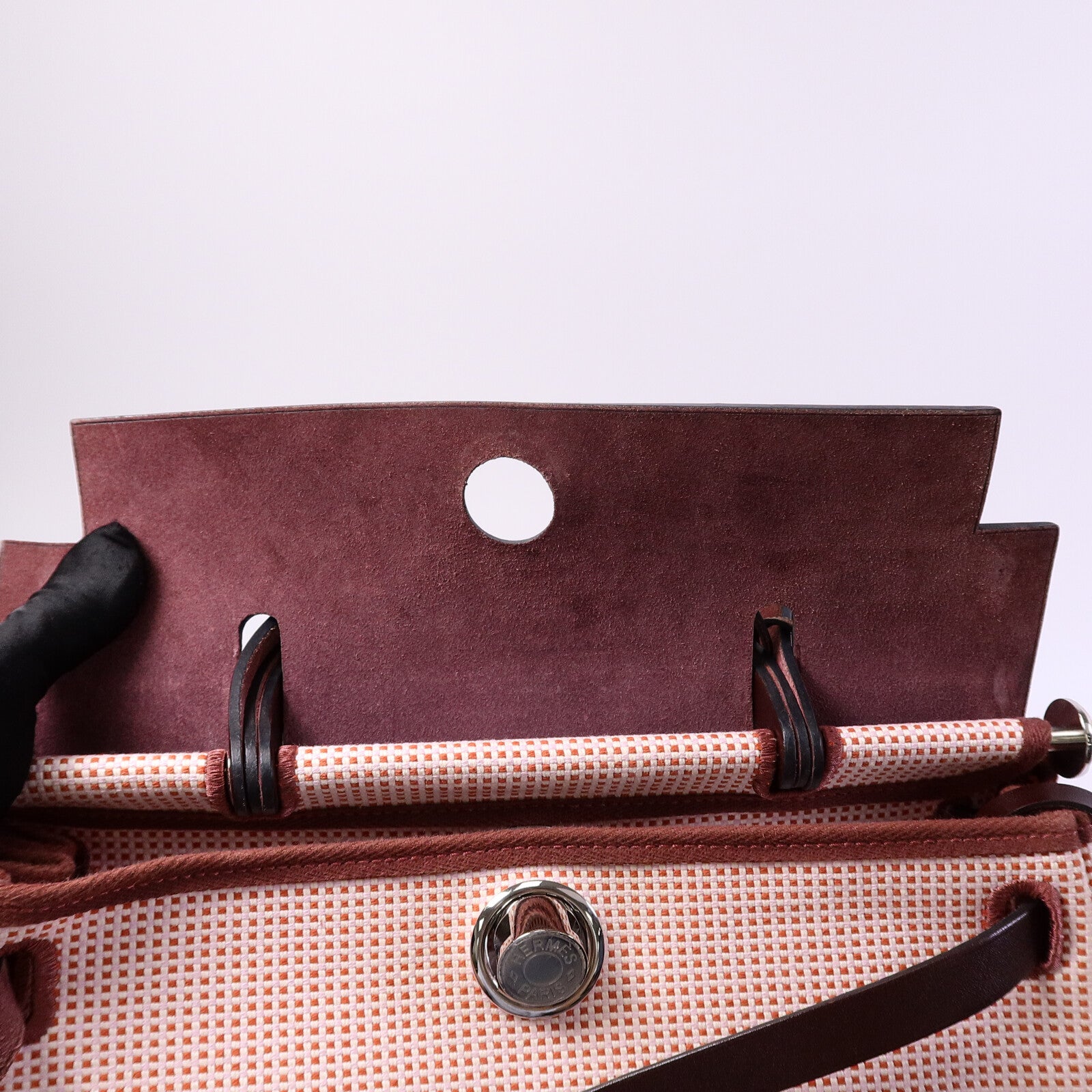 HERMES 帆布Herbag 31手挽肩背兩用袋Rouge Sellier