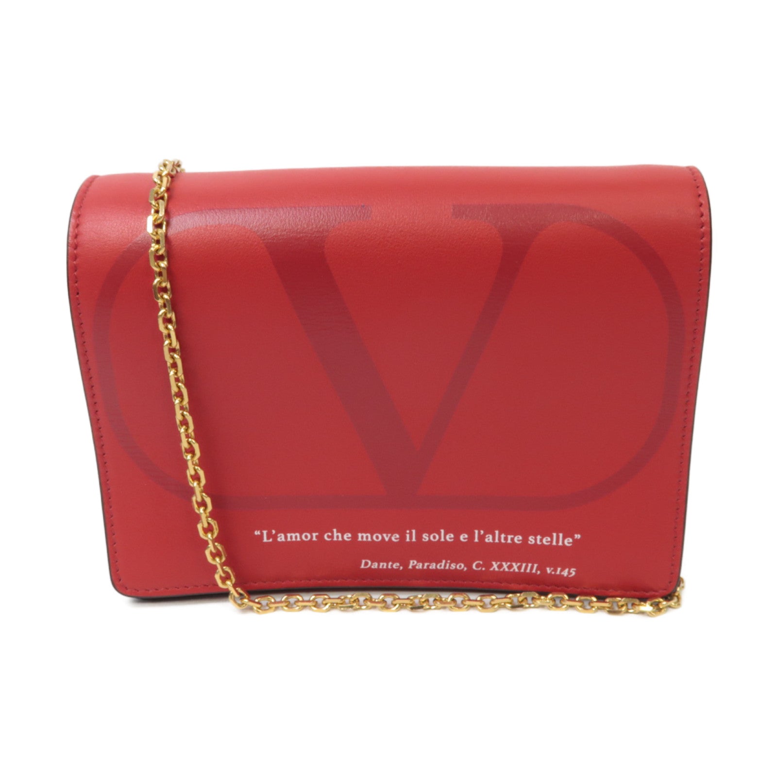 Valentino 【激減優惠】皮革Love Lab金扣鏈帶肩背袋紅色