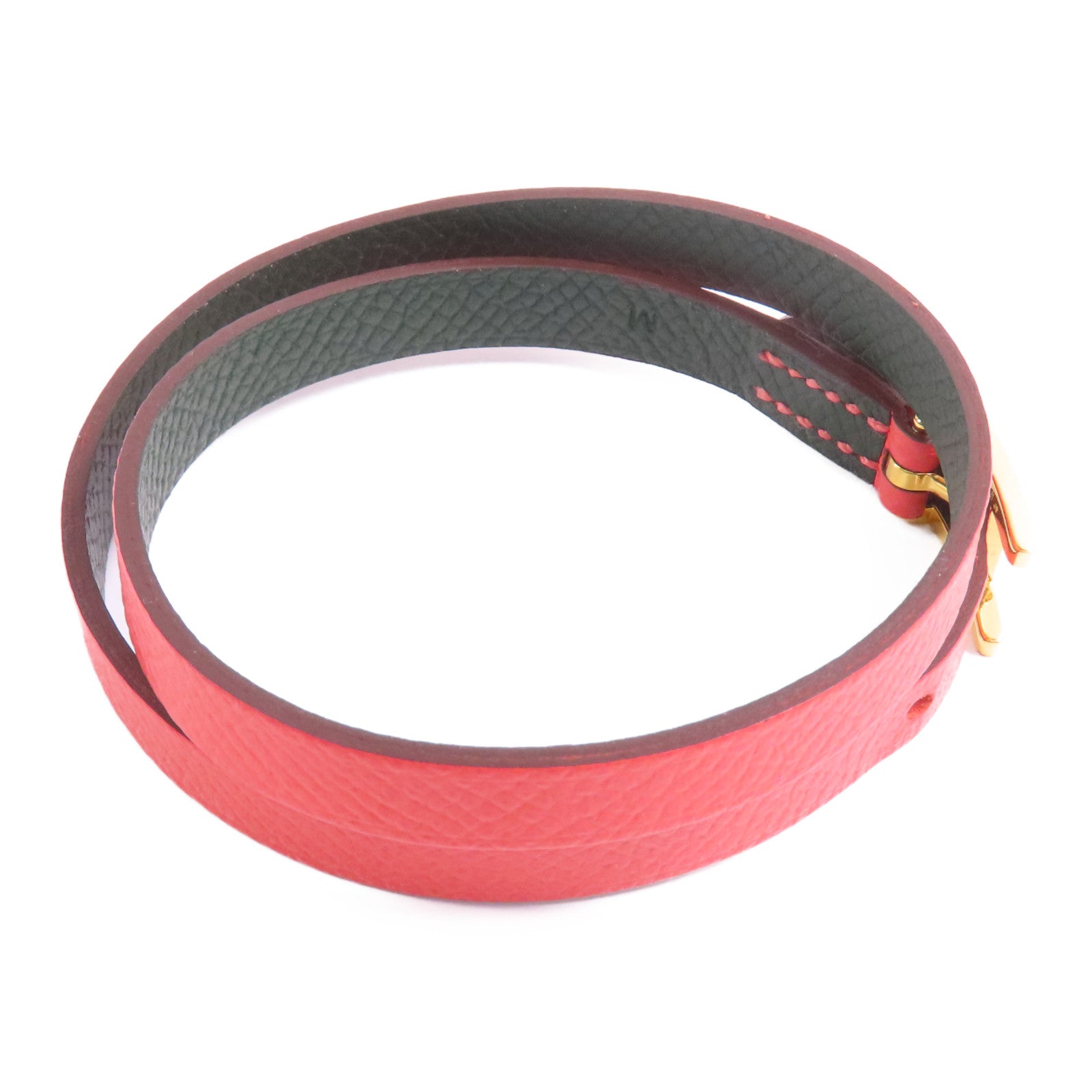 HERMES Epsom皮革Behapi Double Tour金扣手帶Rouge Casaque