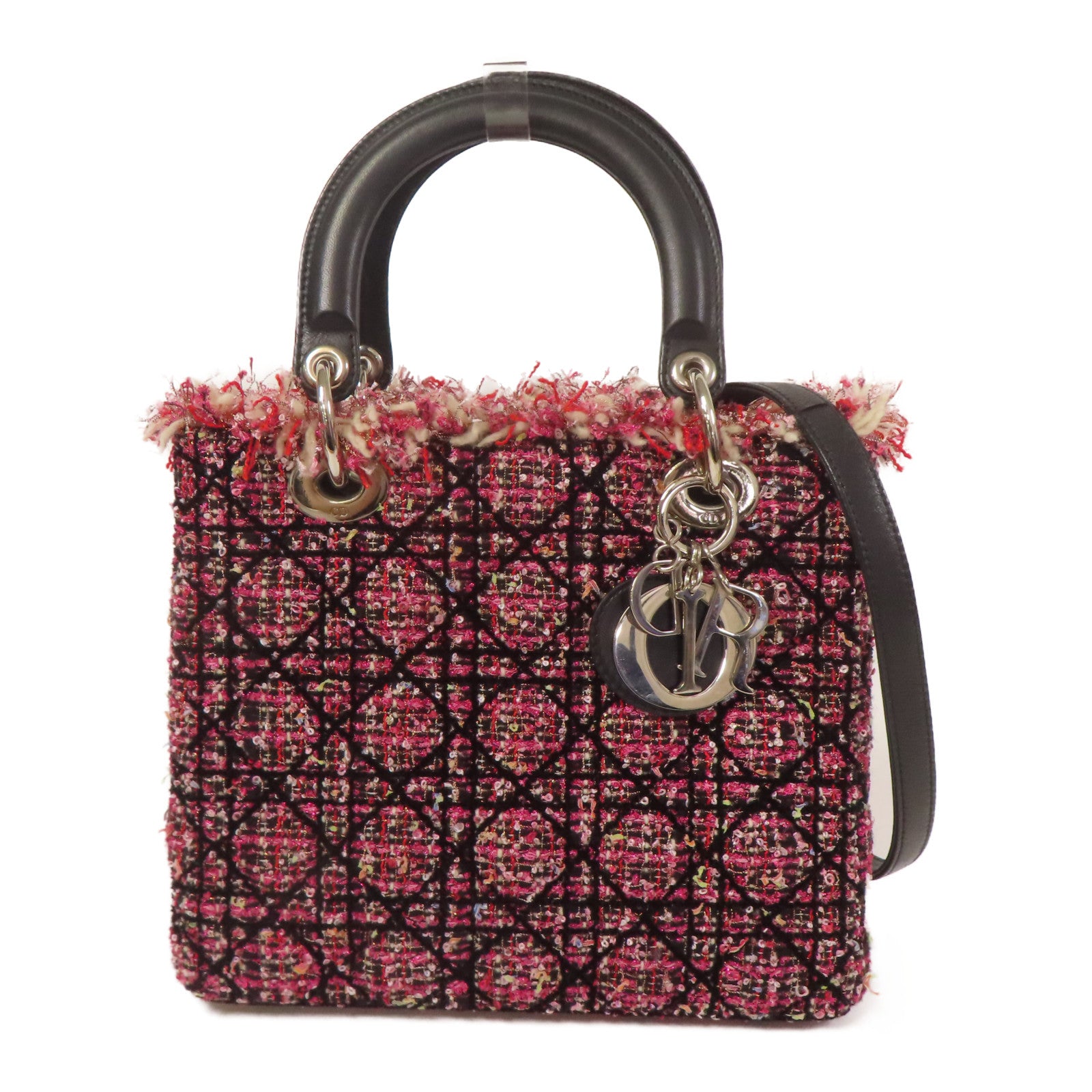 Dior CD SHW Lady Dior 2 Way Shoulder Bag 02-MA-0151 Tweed Leather Pink