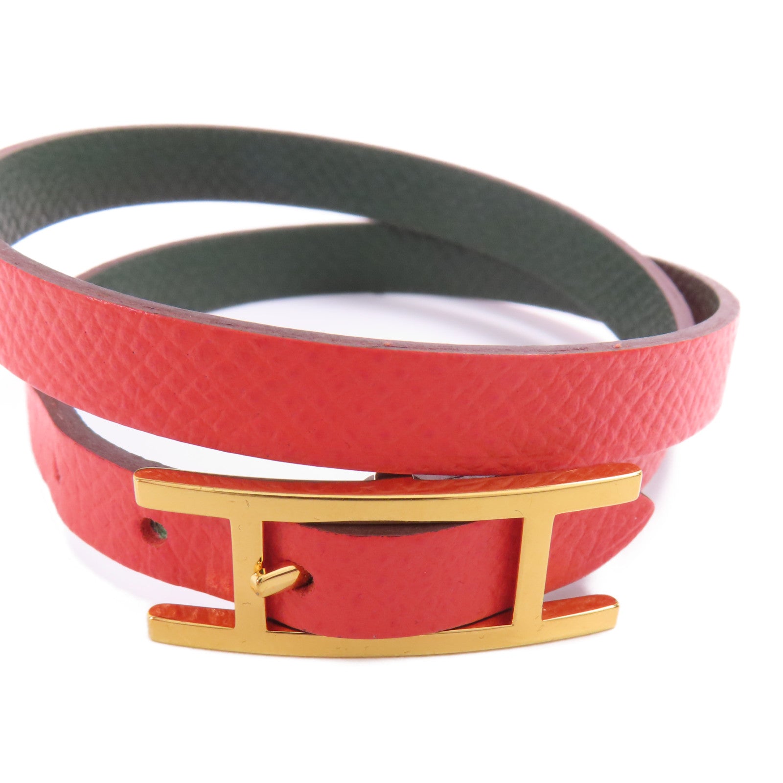 HERMES Epsom皮革Behapi Double Tour金扣手帶Rouge Casaque