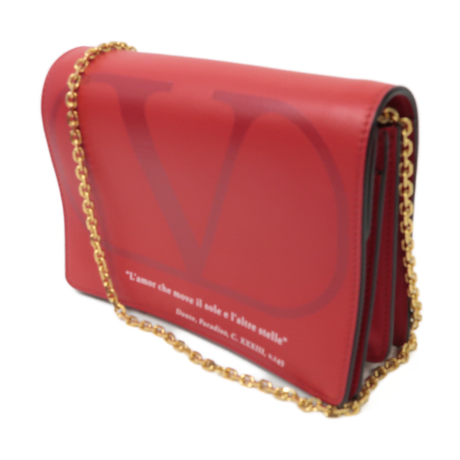 Valentino 【激減優惠】皮革Love Lab金扣鏈帶肩背袋紅色
