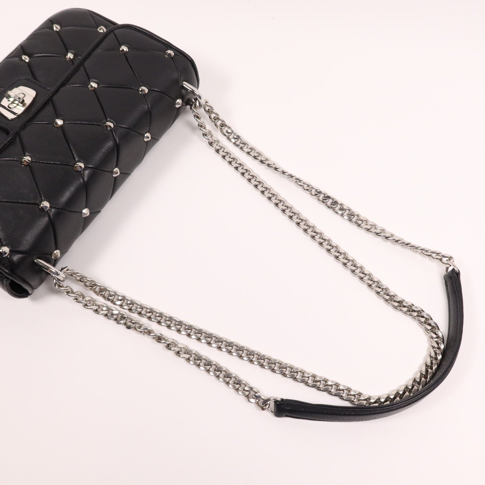 Miu Miu 羊皮皮革Chain Shoulder銀扣鏈帶肩背袋
