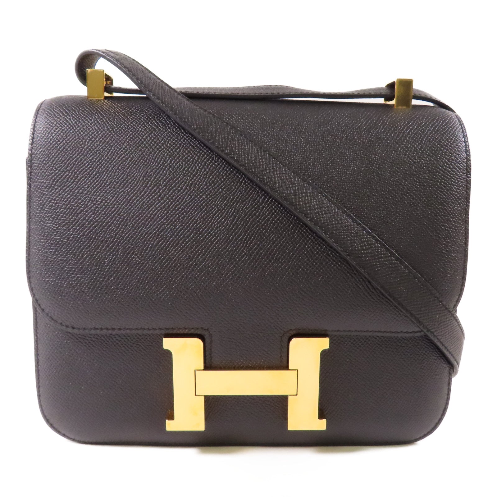 HERMES Epsom皮革Constance 24金扣肩背袋Noir