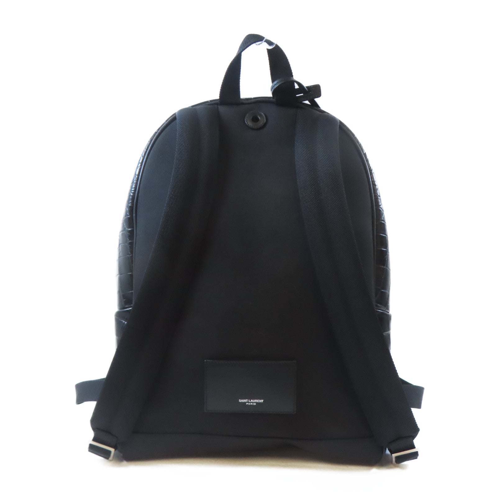 SAINT LAURENT 皮革Backpack銀扣背包黑色