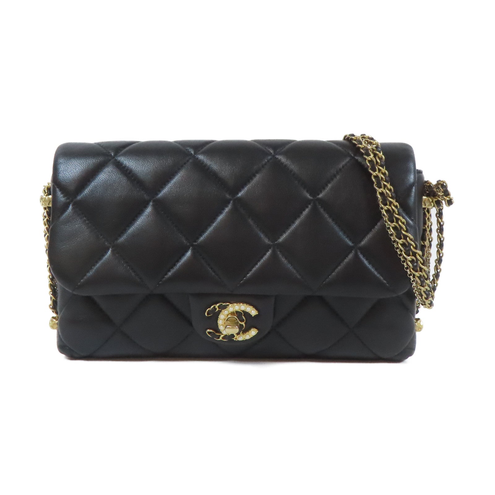 CHANEL 【激減優惠】菱格羊皮皮革19 Chain Shoulder Bag金扣鏈帶肩背袋黑色