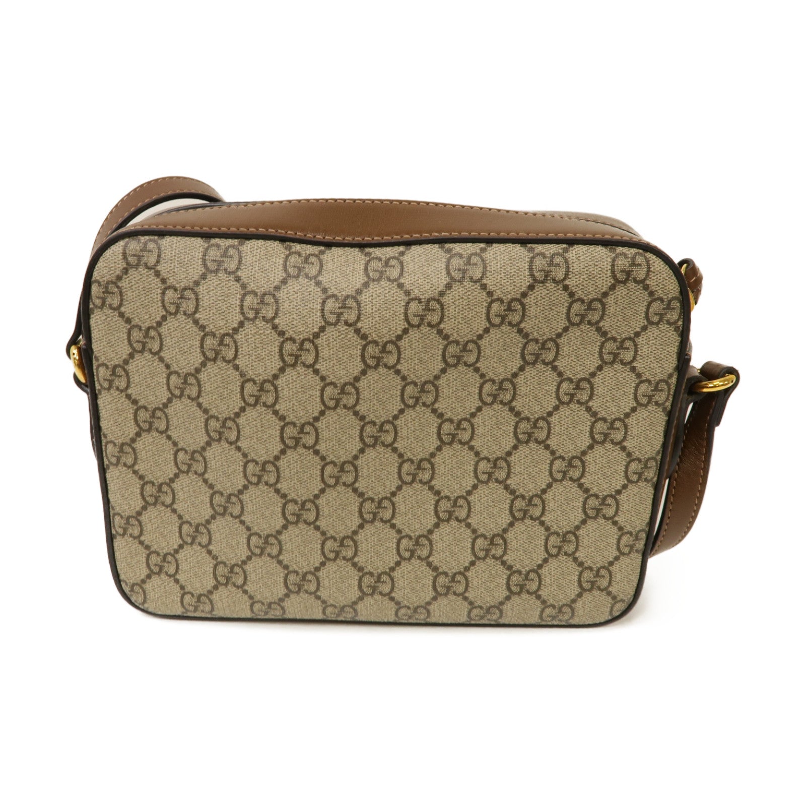GUCCI 塗層帆布Horsebit 1955 small金扣肩背袋棕色