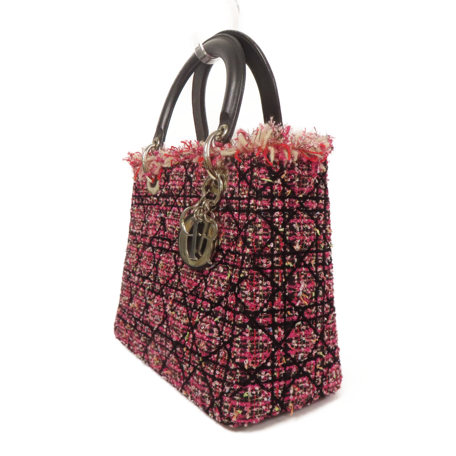 Dior CD SHW Lady Dior 2 Way Shoulder Bag 02-MA-0151 Tweed Leather Pink