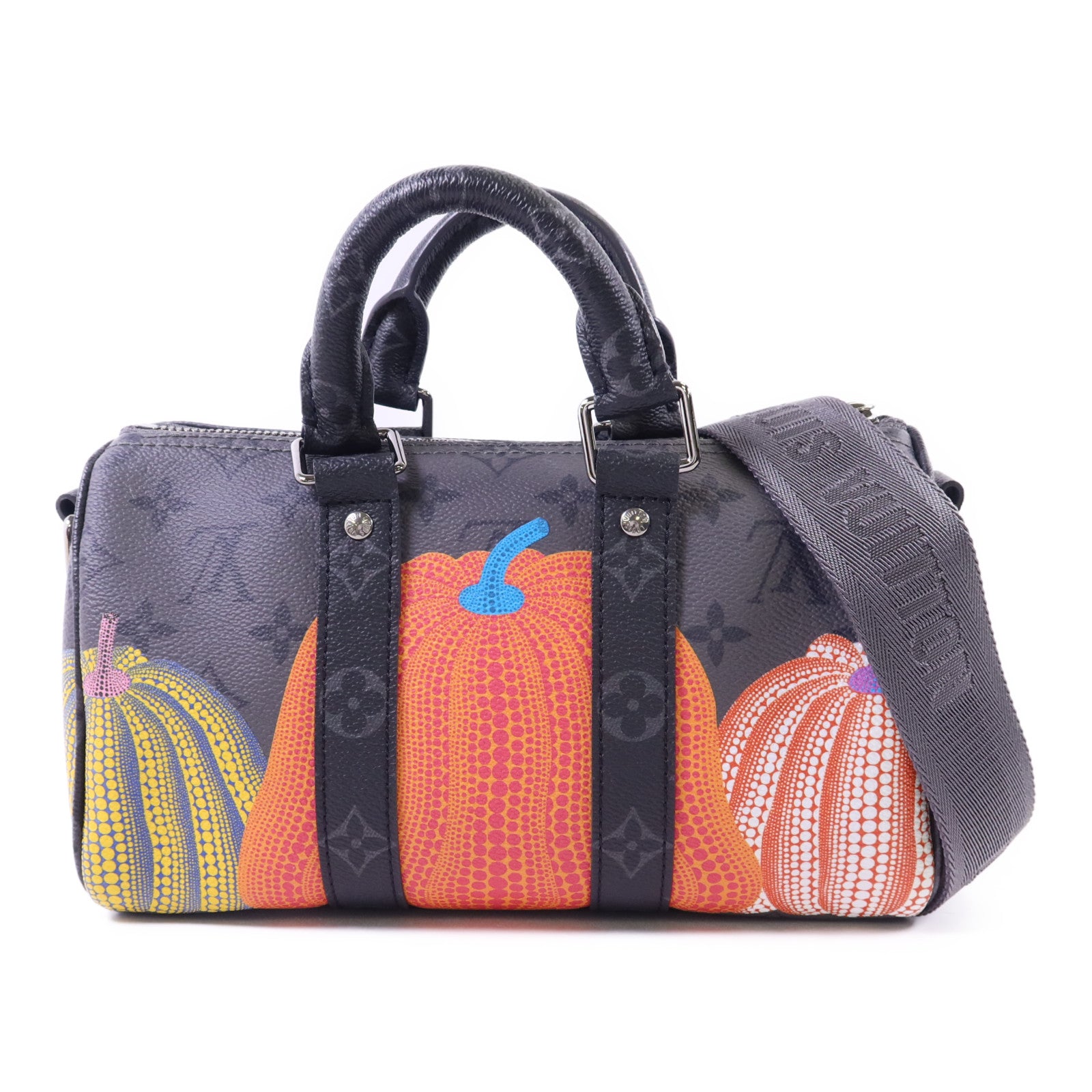 LOUIS VUITTON Monogram Eclipse Reverse LV x YK Keepall 25銀扣手挽肩背兩用袋