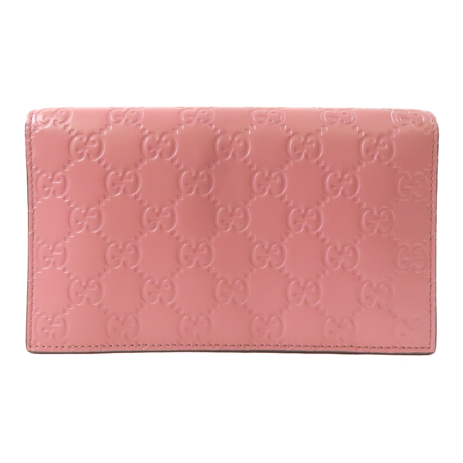 GUCCI 牛皮皮Wallet On Chain金扣鏈帶肩背袋粉紅色