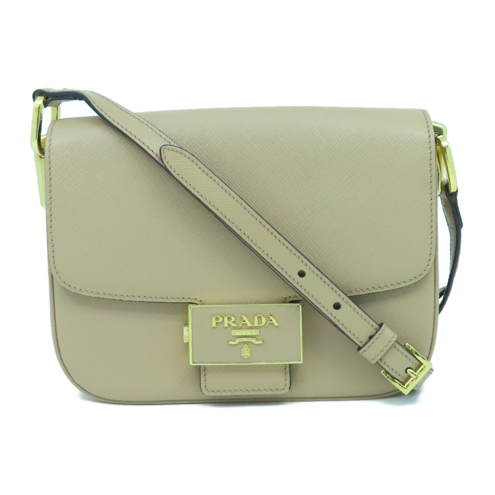 PRADA 【激減優惠】Saffiano皮革Shoulder Bag金扣肩背袋裸色