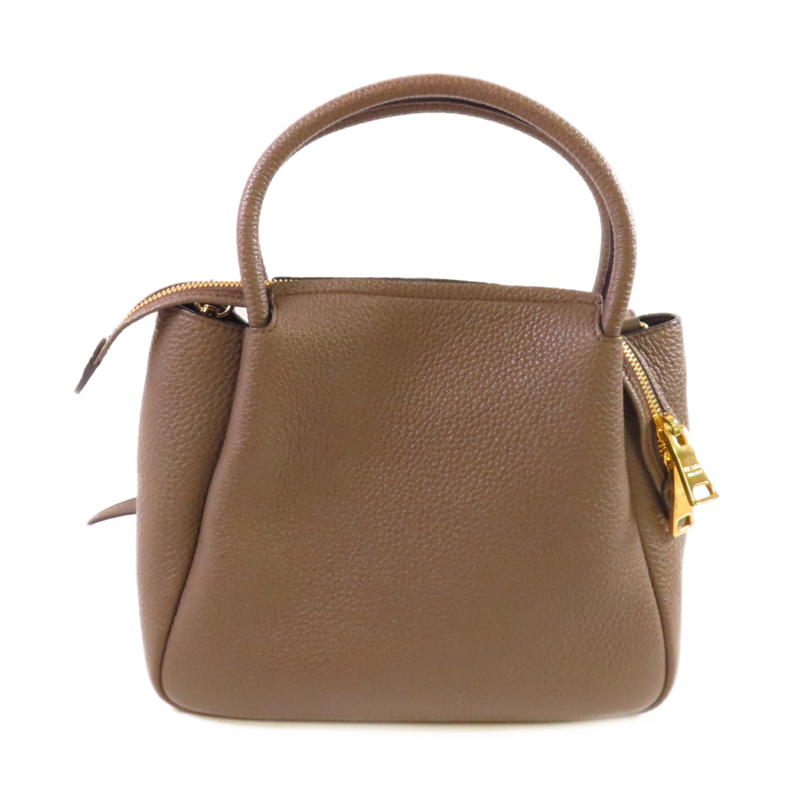 PRADA 牛皮皮革2Way Shoulder Bag金扣手挽肩背兩用袋灰啡色