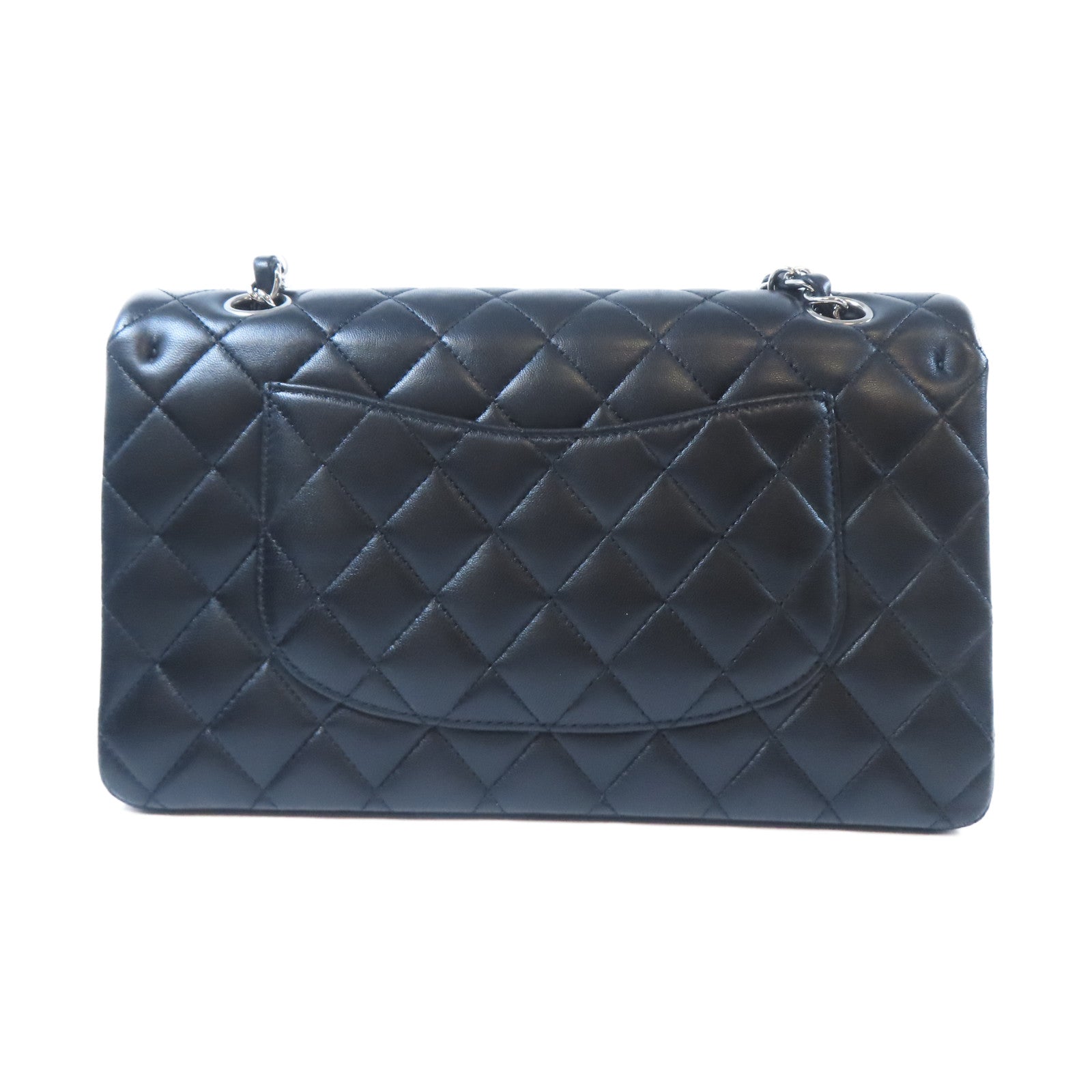 CHANEL 菱格羊皮皮革Classic Flap 25銀扣鏈帶肩背袋黑色– Brand