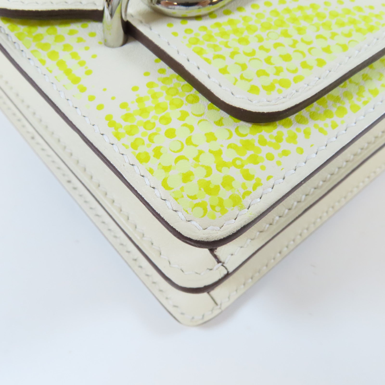 HERMES 【激減優惠】Swift皮革Mini Roulis Circuit銀扣肩背袋Nata奶油白色/Lime萊姆色