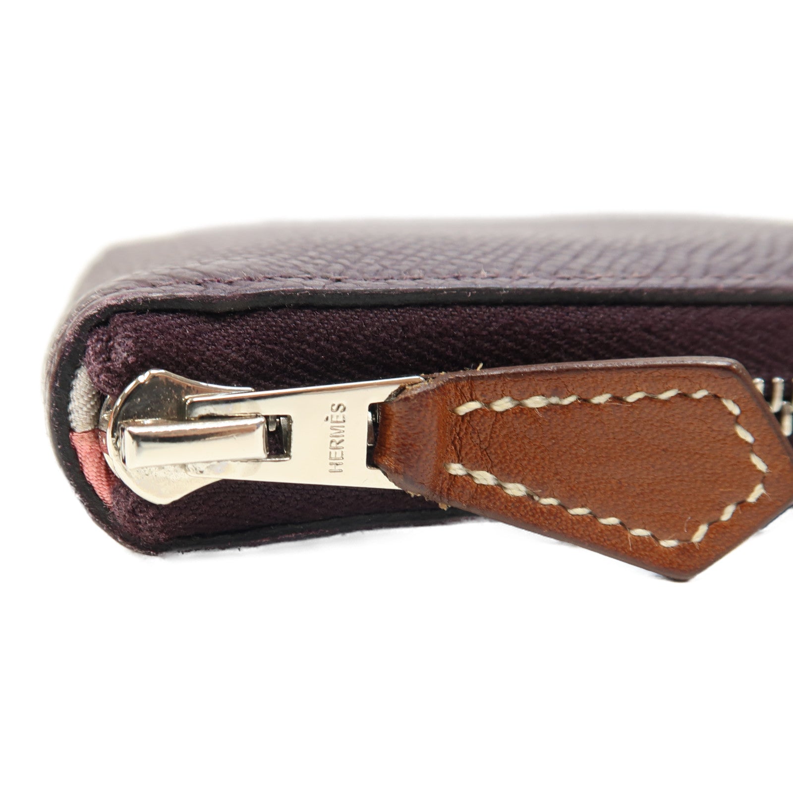 HERMES Epsom皮革Silk-In Compact Zipper Wallet銀扣錢包Cassis/暗紫色