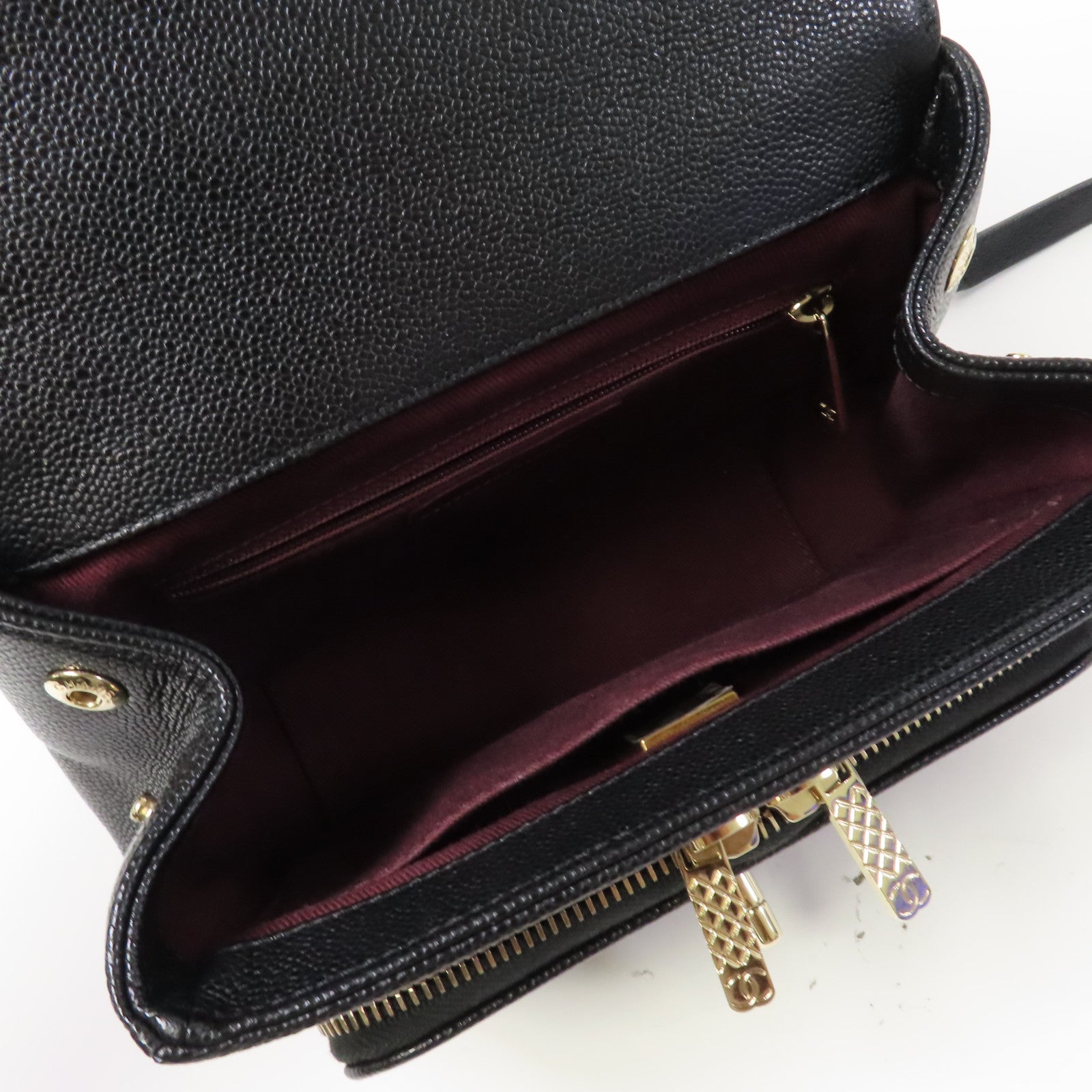 CHANEL 菱格Caviar皮革Chain Shoulder金扣鏈帶手挽肩背兩用袋黑色