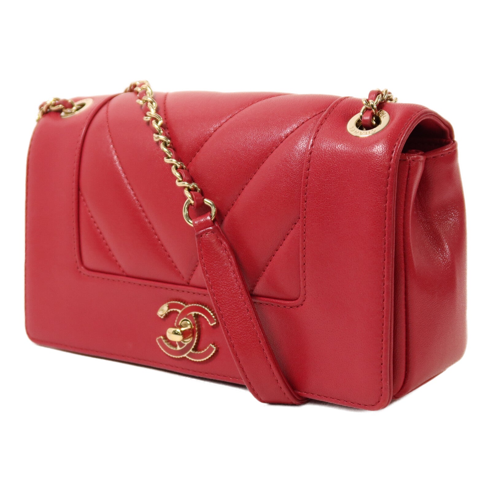 CHANEL 【激減優惠】牛皮皮革Chain Shoulder金扣鏈帶肩背袋