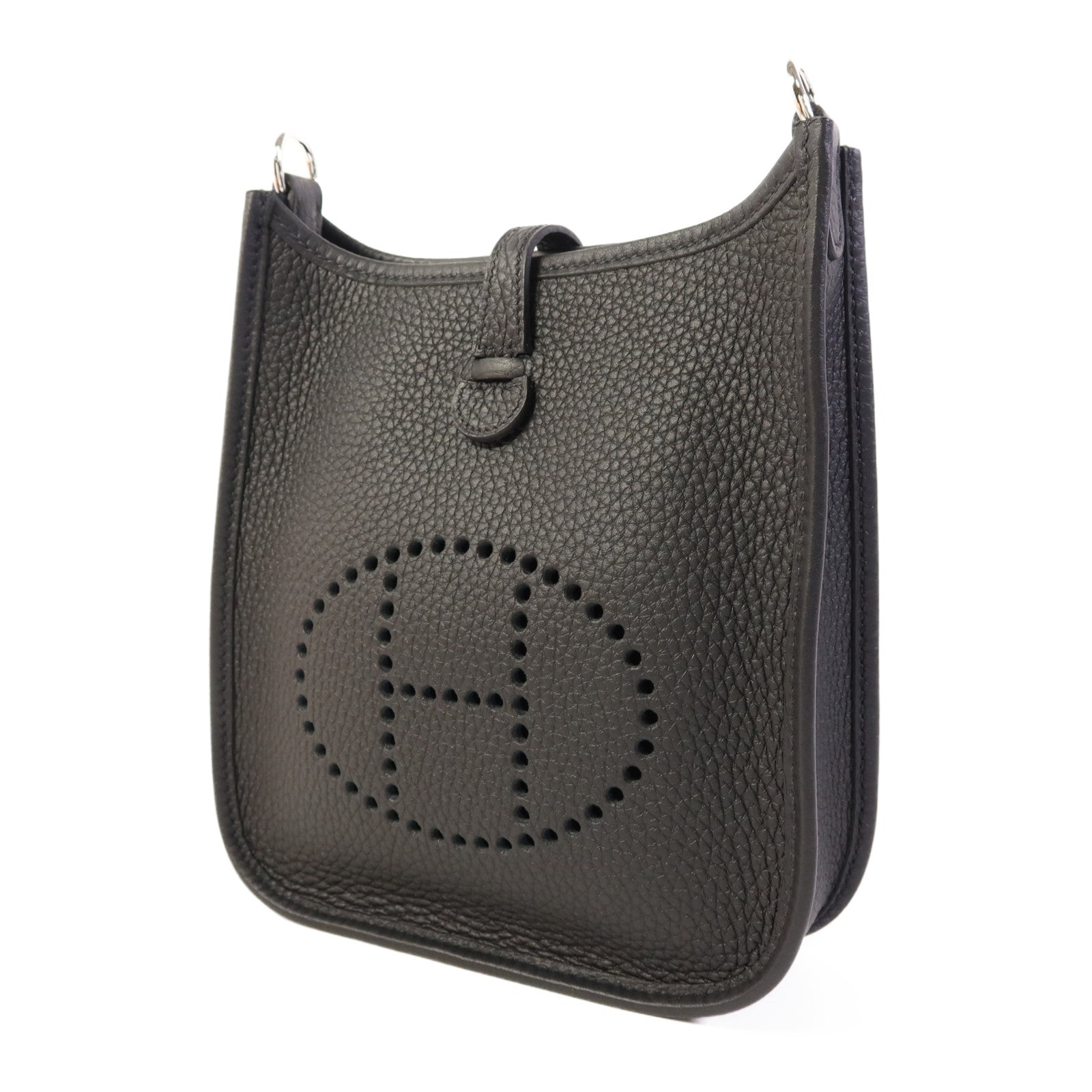 HERMES Clemence皮革Evelyne TPM銀扣肩背袋Noir