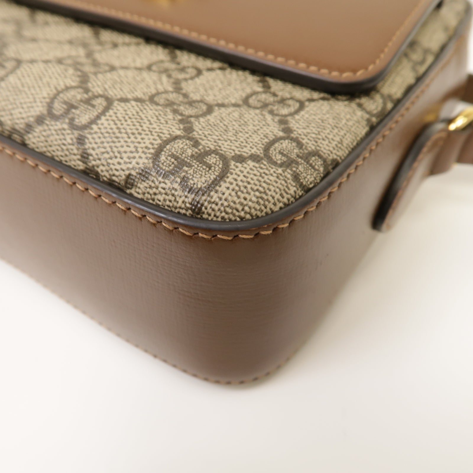 GUCCI 塗層帆布Horsebit 1955 small金扣肩背袋棕色