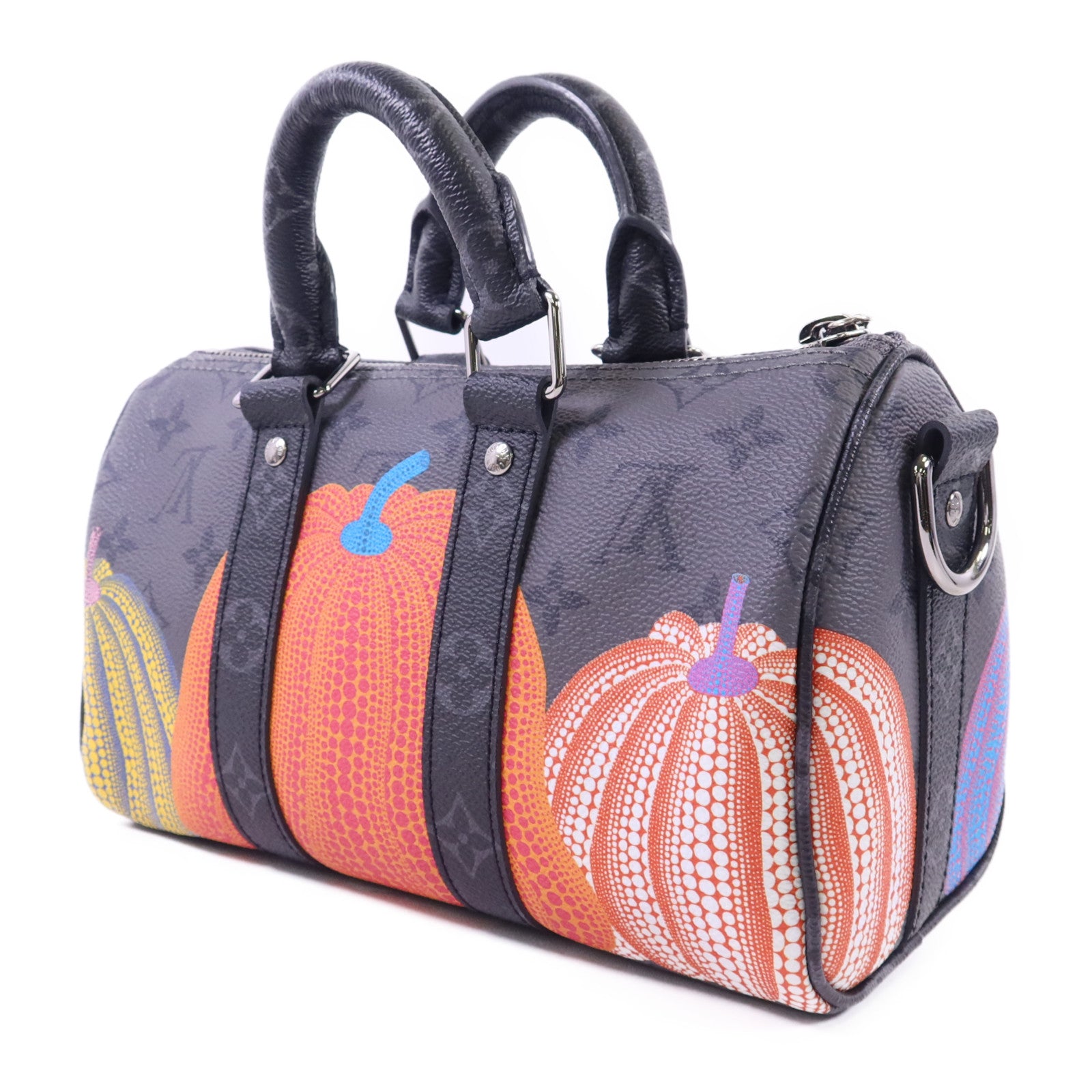 LOUIS VUITTON Monogram Eclipse Reverse LV x YK Keepall 25銀扣手挽肩背兩用袋