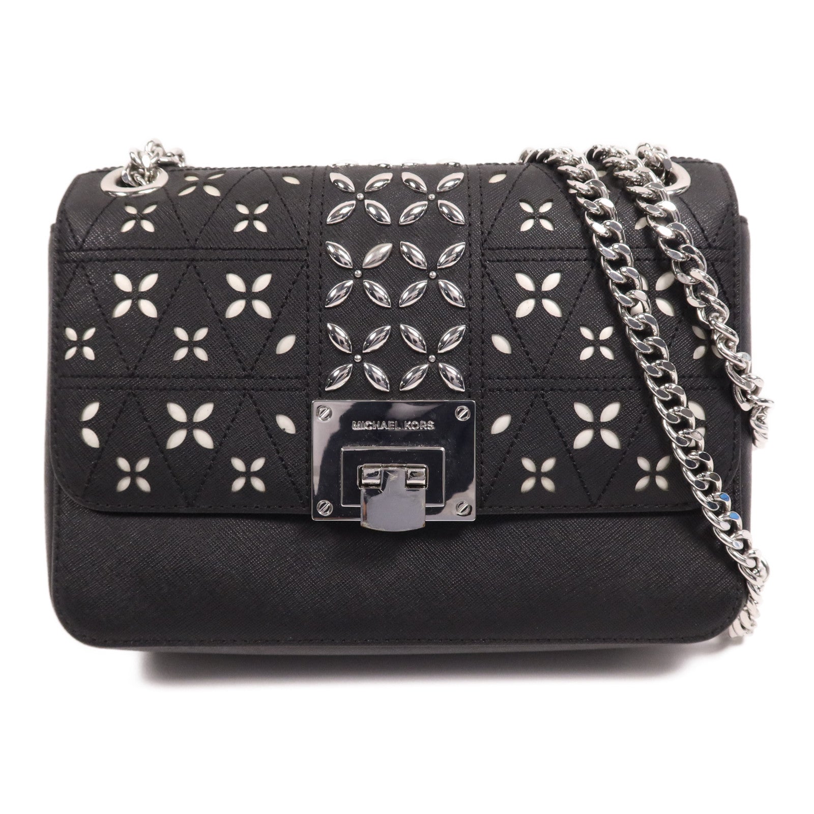 Michael Kors 牛皮皮革Chain Shoulder銀扣鏈帶肩背袋