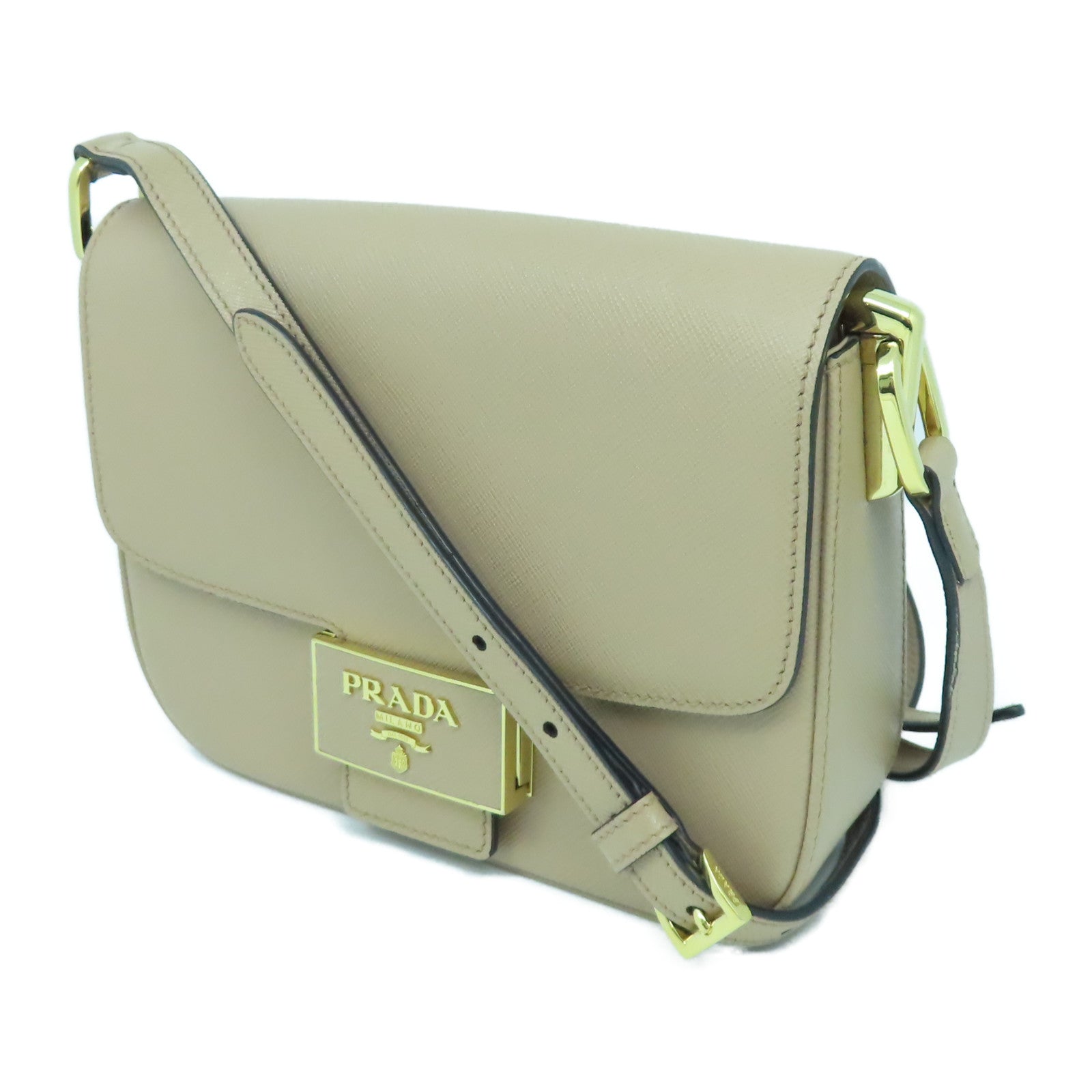 PRADA 【激減優惠】Saffiano皮革Shoulder Bag金扣肩背袋裸色
