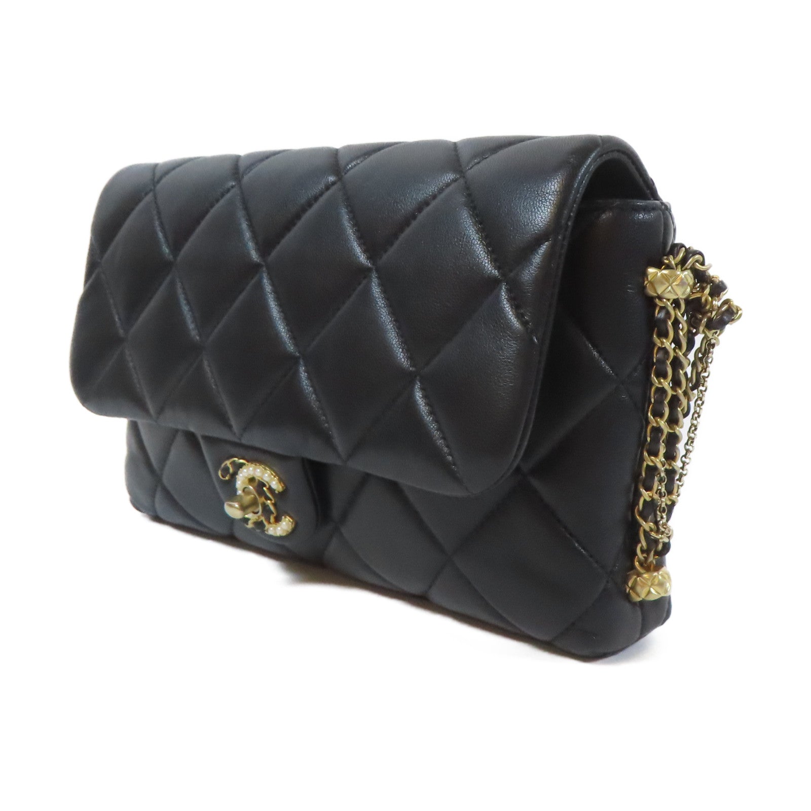 CHANEL 【激減優惠】菱格羊皮皮革19 Chain Shoulder Bag金扣鏈帶肩背袋黑色