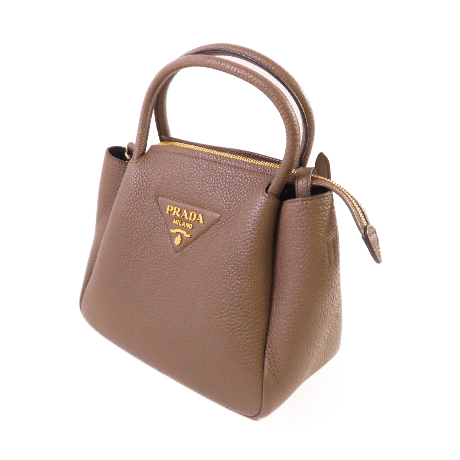 PRADA 牛皮皮革2Way Shoulder Bag金扣手挽肩背兩用袋灰啡色