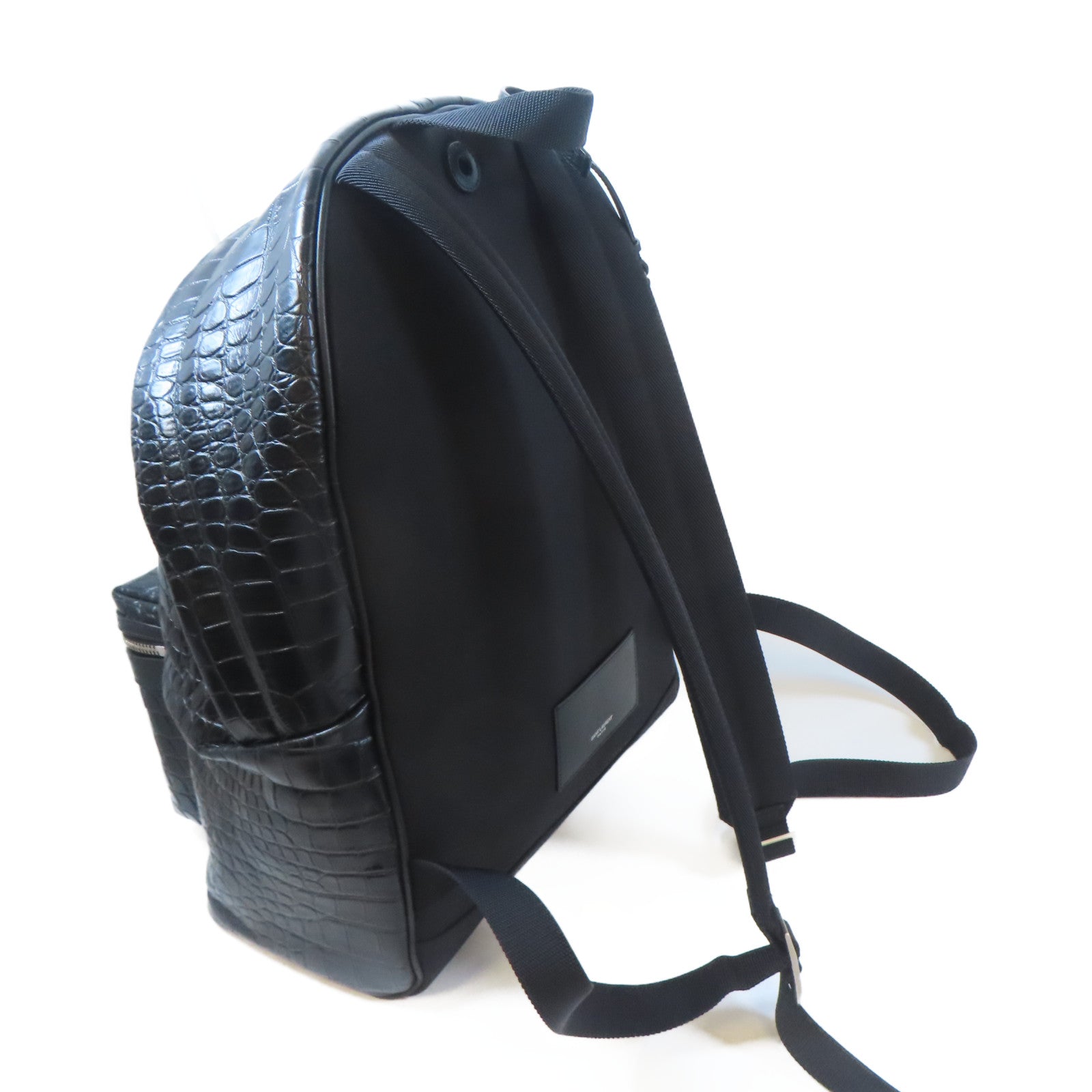 SAINT LAURENT 皮革Backpack銀扣背包黑色