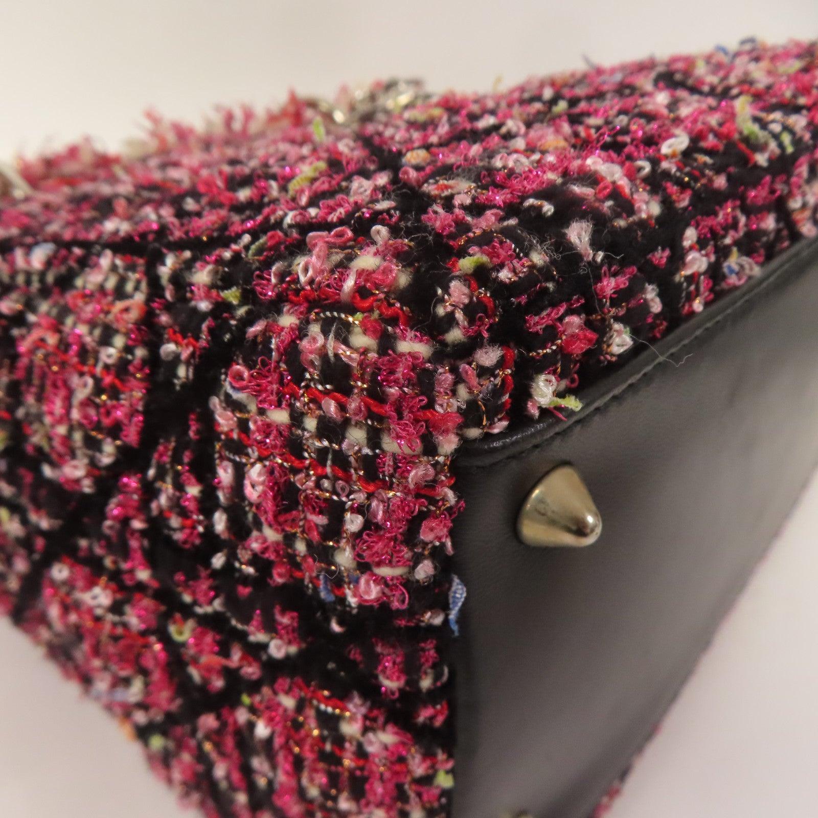 Dior CD SHW Lady Dior 2 Way Shoulder Bag 02-MA-0151 Tweed Leather Pink