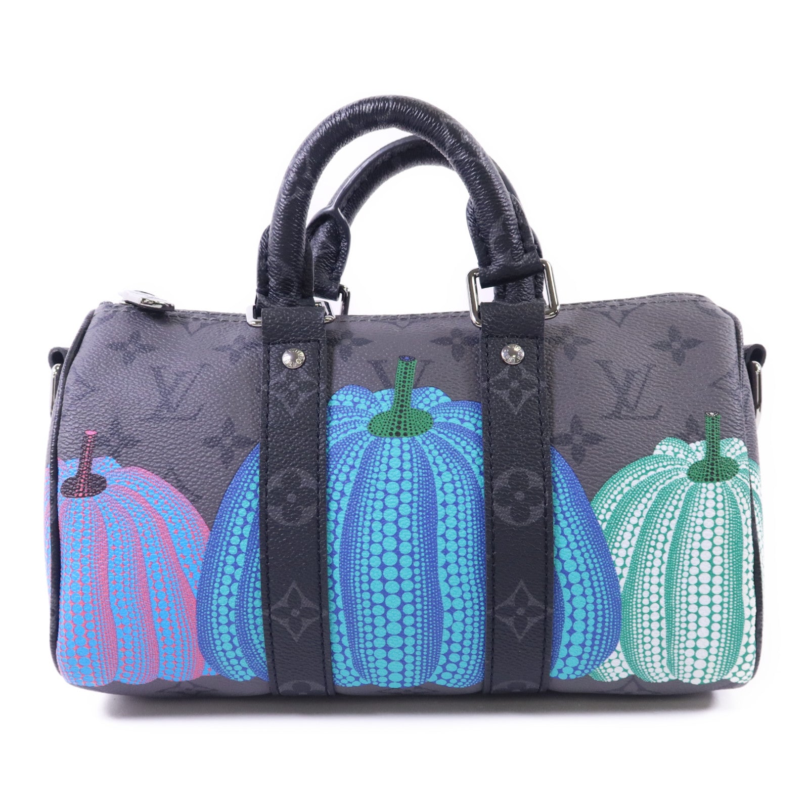 LOUIS VUITTON Monogram Eclipse Reverse LV x YK Keepall 25銀扣手挽肩背兩用袋