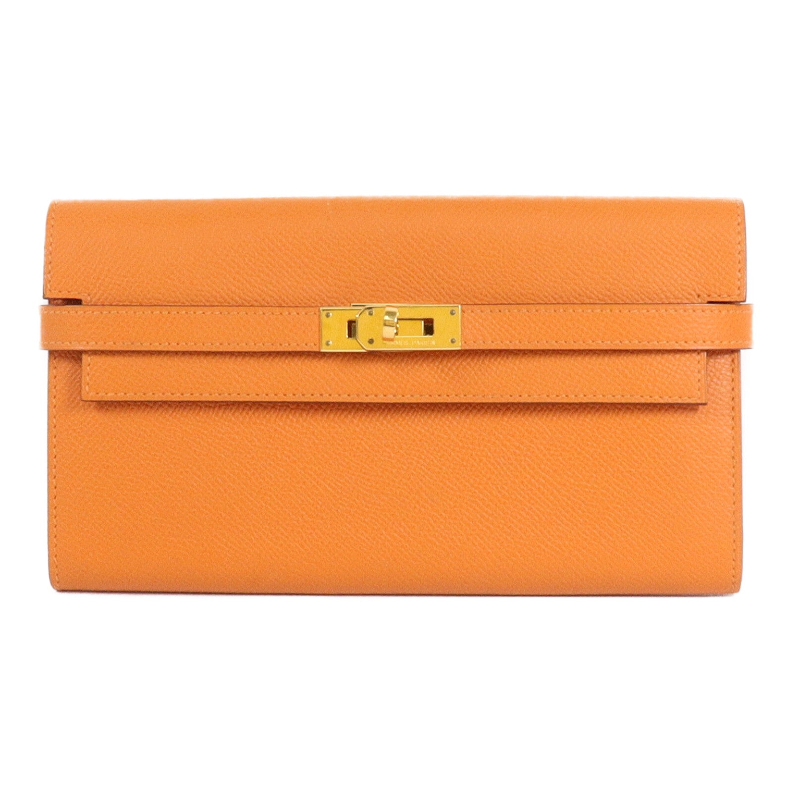 HERMES Epsom皮革Kelly Long Wallet長錢包Orange