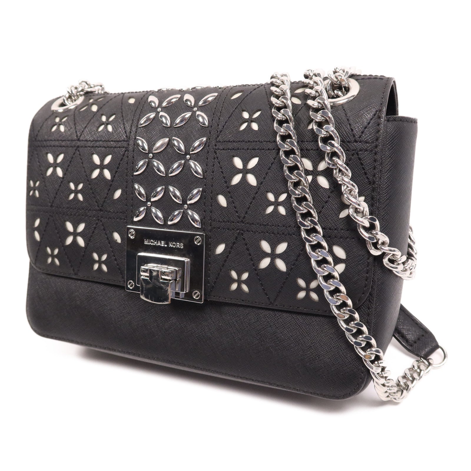 Michael Kors 牛皮皮革Chain Shoulder銀扣鏈帶肩背袋