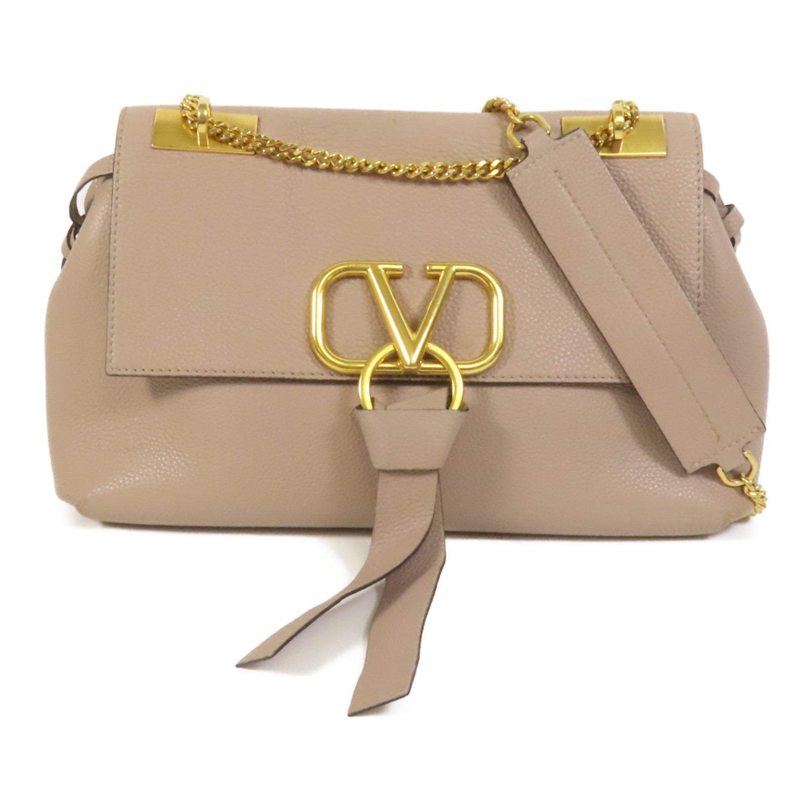 Valentino 牛皮皮革Vring金扣肩背袋