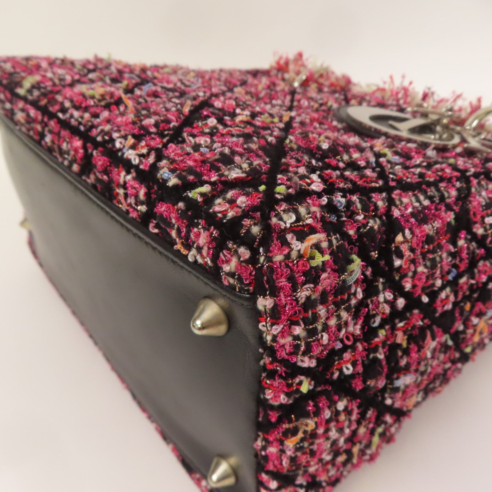 Dior CD SHW Lady Dior 2 Way Shoulder Bag 02-MA-0151 Tweed Leather Pink